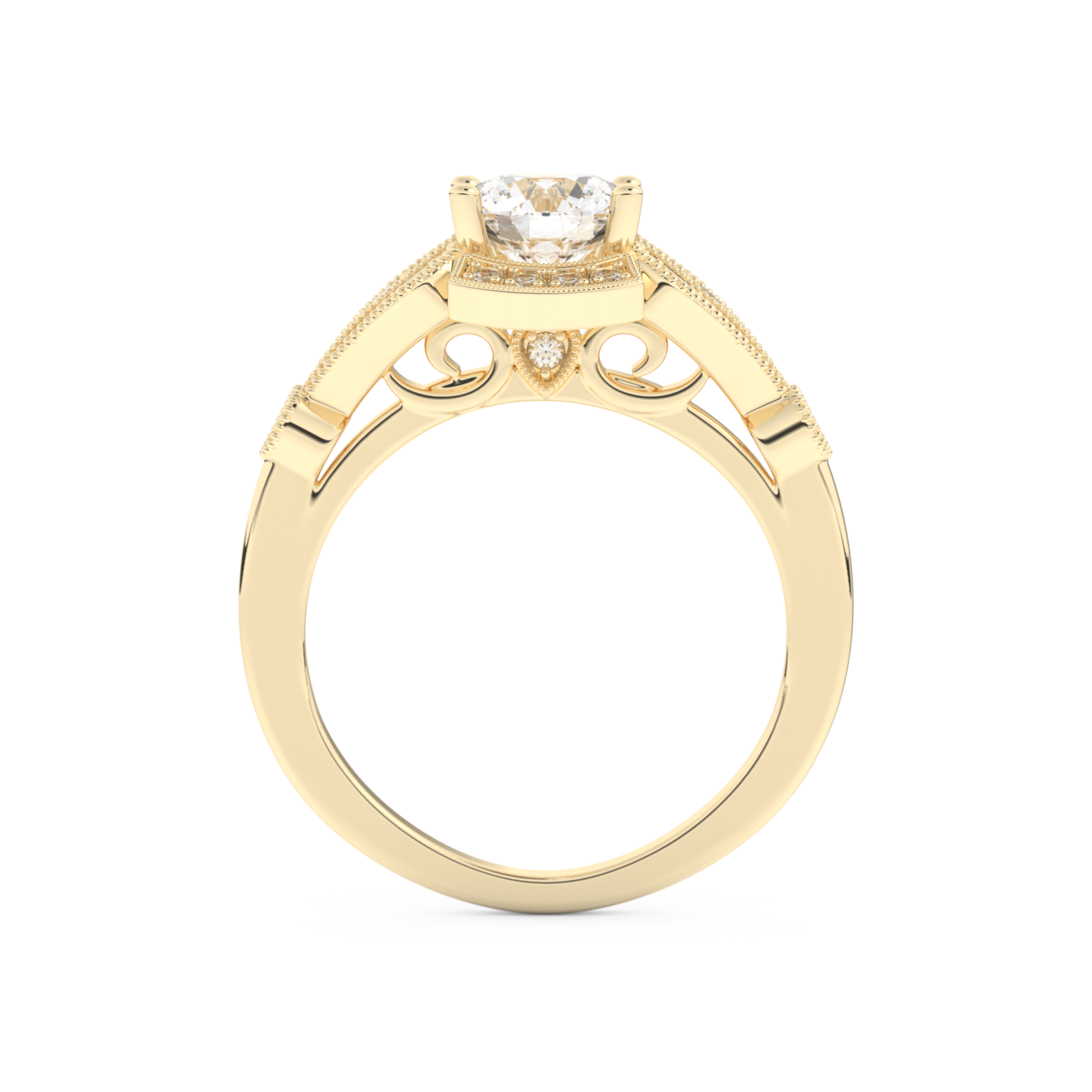 Round Cut 1 Carat Moissanite Ring – Pave Setting in Gold