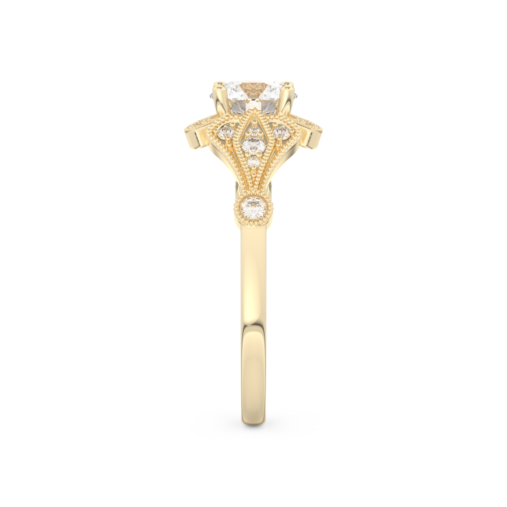 Round Cut 1 Carat Moissanite Ring – Pave Setting in Gold