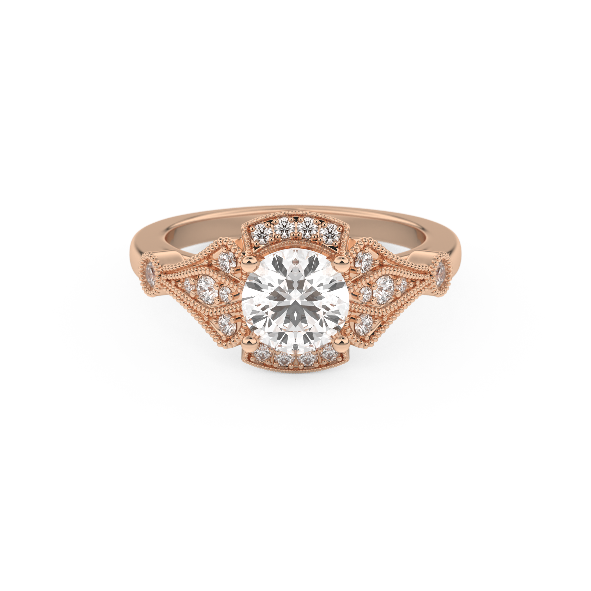 Round Cut 1 Carat Moissanite Ring – Pave Setting in Gold