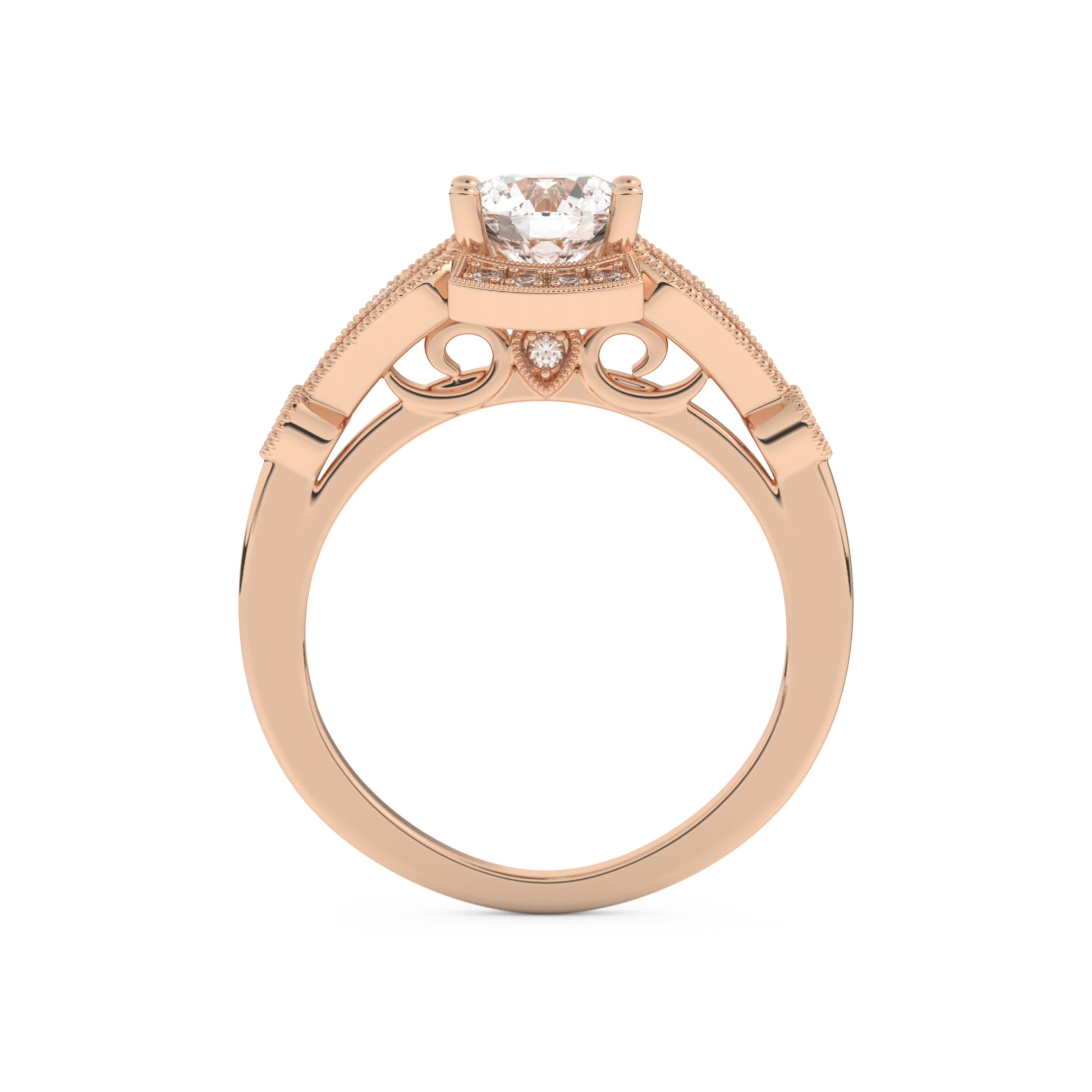 Round Cut 1 Carat Moissanite Ring – Pave Setting in Gold