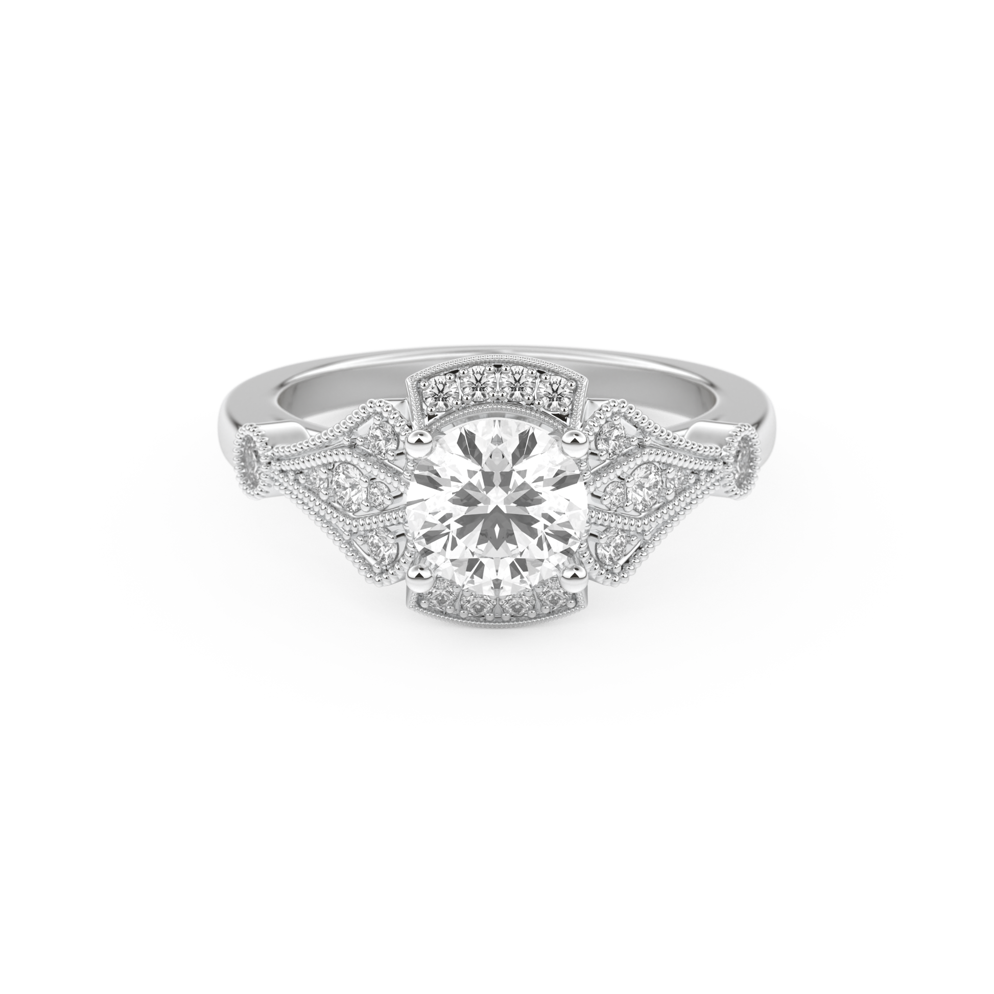 Round Cut 1 Carat Moissanite Ring – Pave Setting in Gold