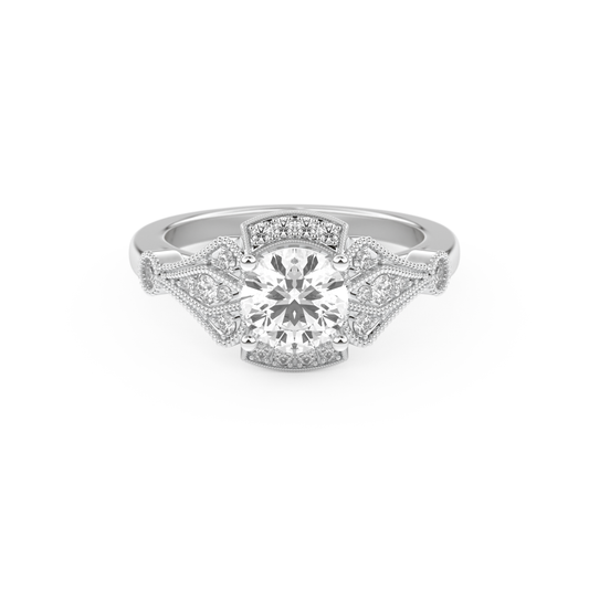 Round Cut 1 Carat Moissanite Ring – Pave Setting in Gold