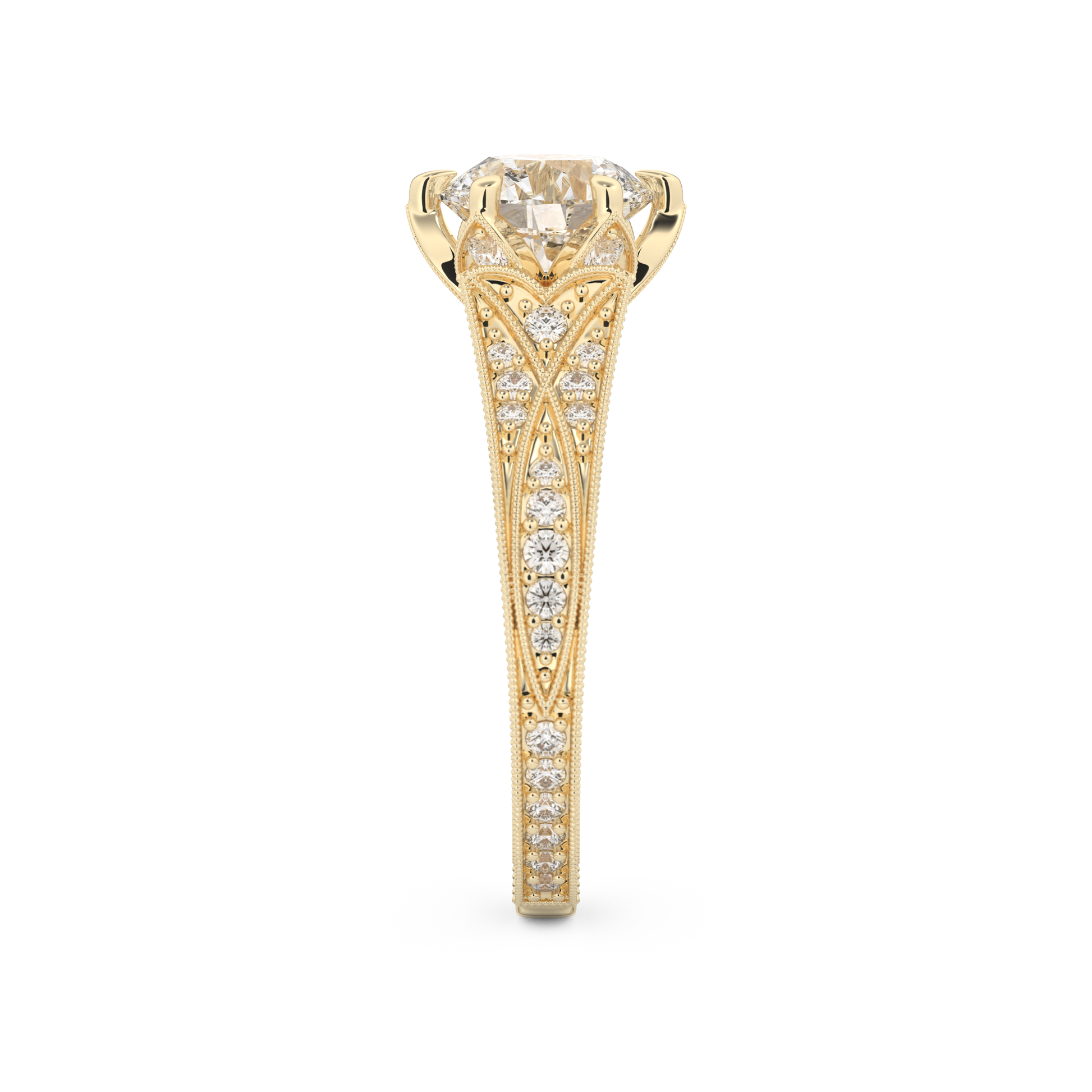 Round Cut 1.52 Carat Moissanite Ring – Pave Setting in Gold