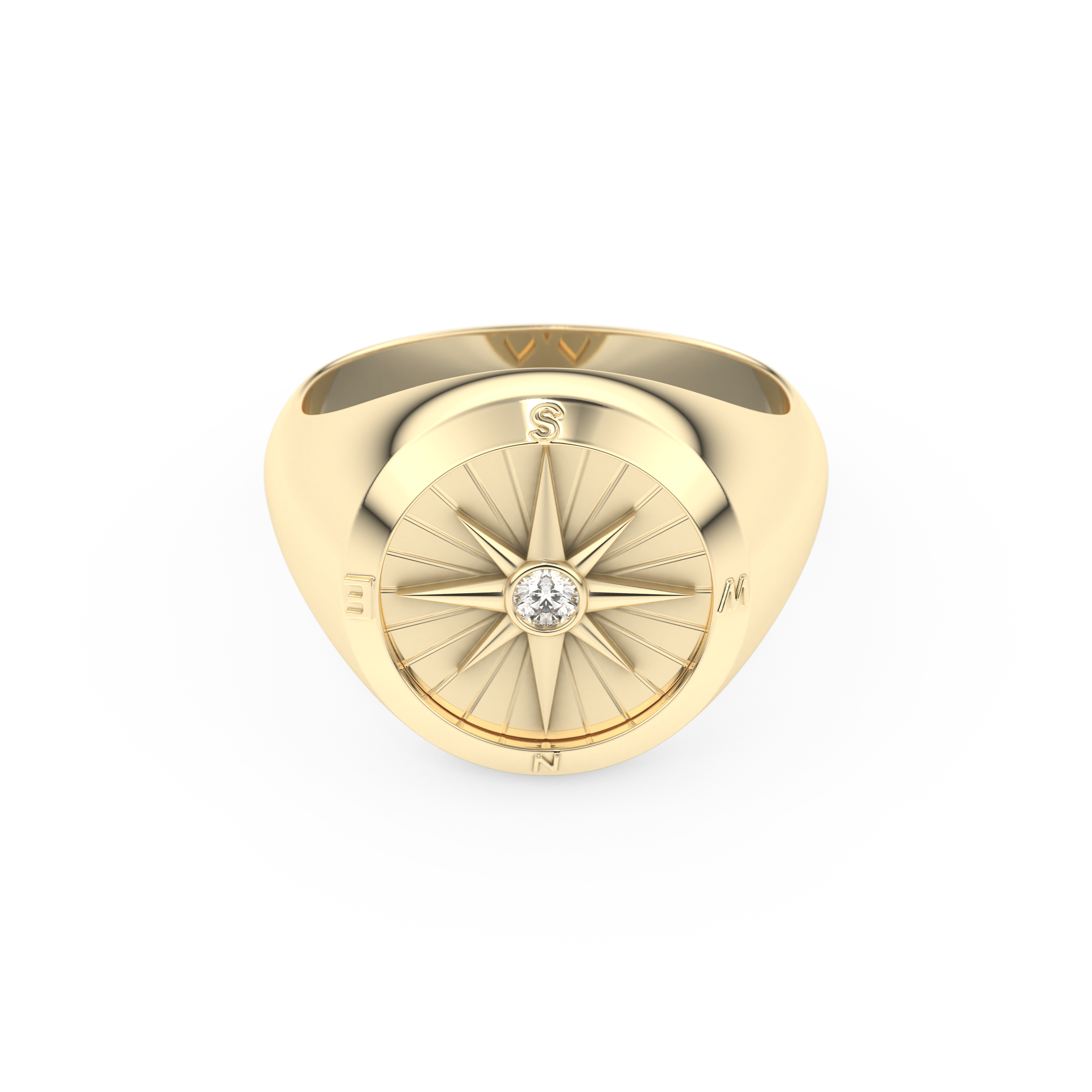 Compass Ring Setting Wedding Band with 0.04 TCW Round Cut Moissanite – Yellow, White, or Rose Gold
