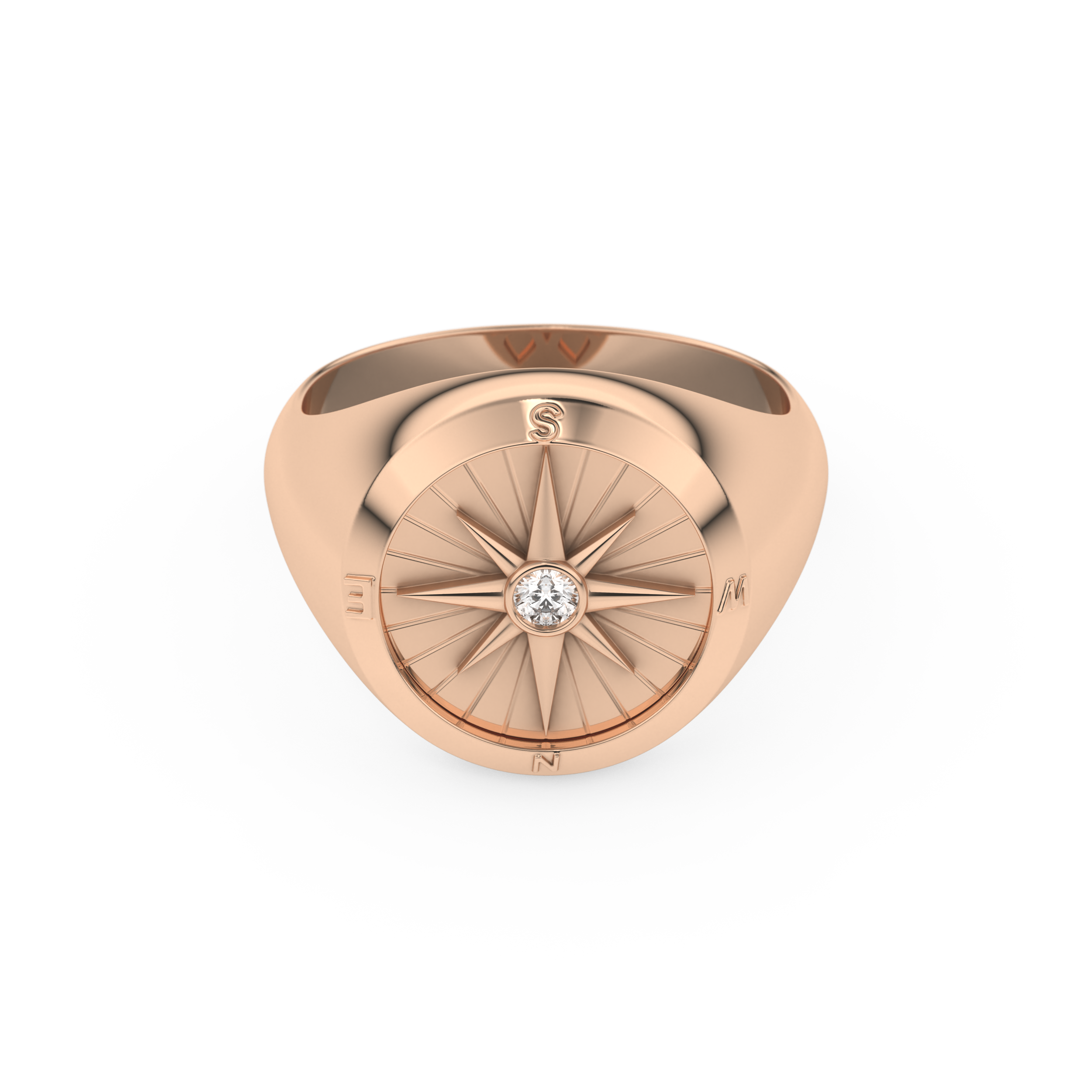 Compass Ring Setting Wedding Band with 0.04 TCW Round Cut Moissanite – Yellow, White, or Rose Gold