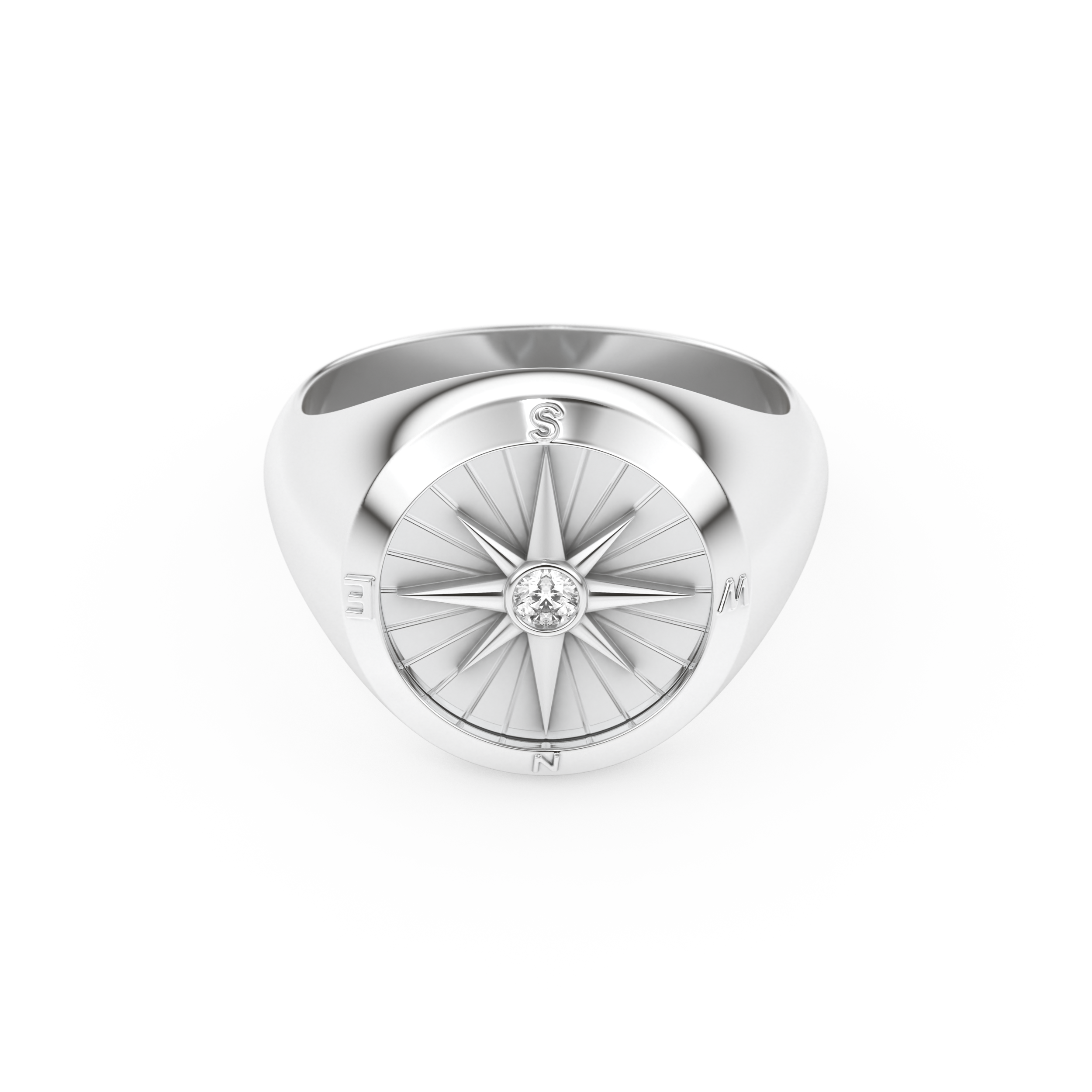 Compass Ring Setting Wedding Band with 0.04 TCW Round Cut Moissanite – Yellow, White, or Rose Gold