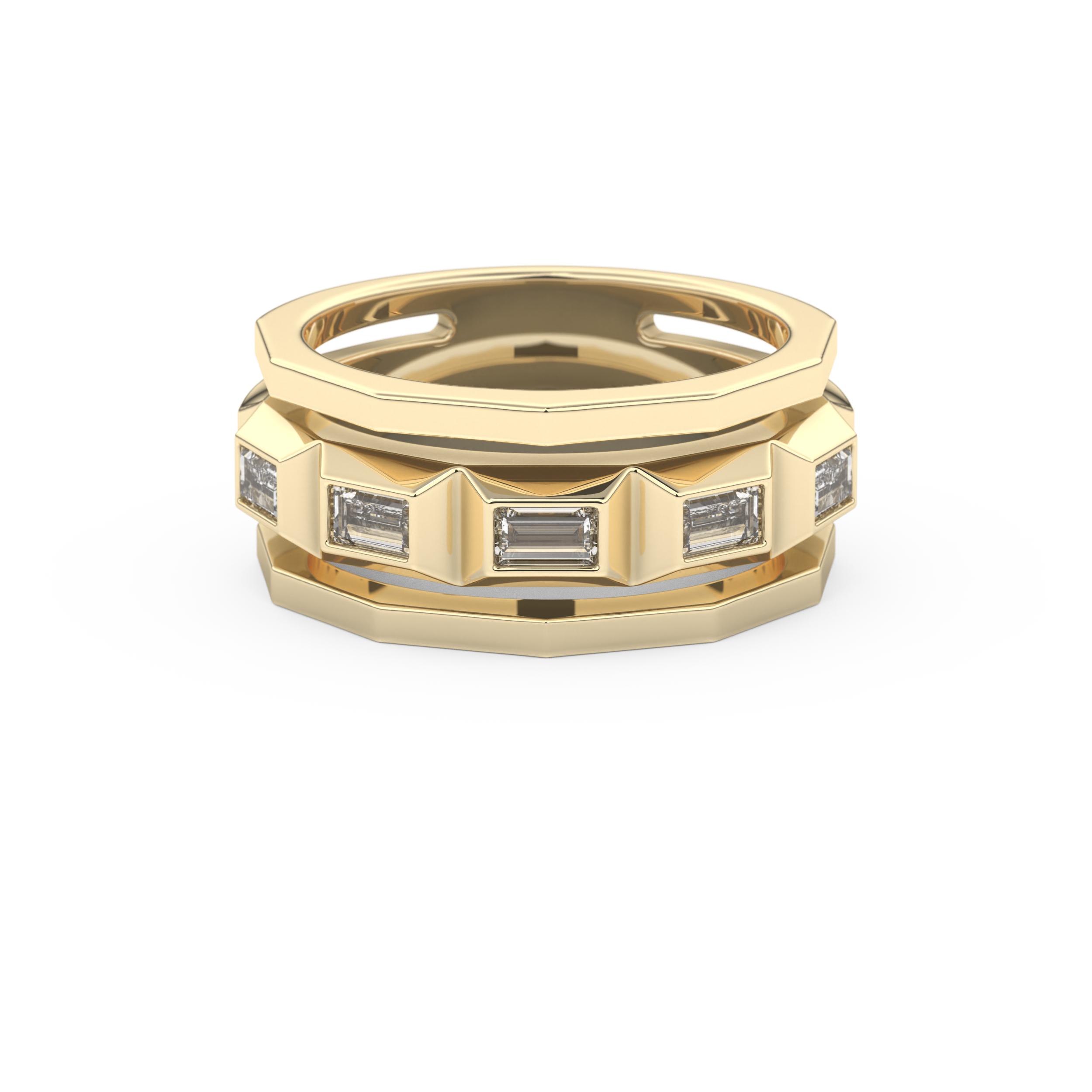 Five Stones Setting Wedding Band with 0.67 TCW Baguette Cut Moissanite – Yellow, White, or Rose Gold