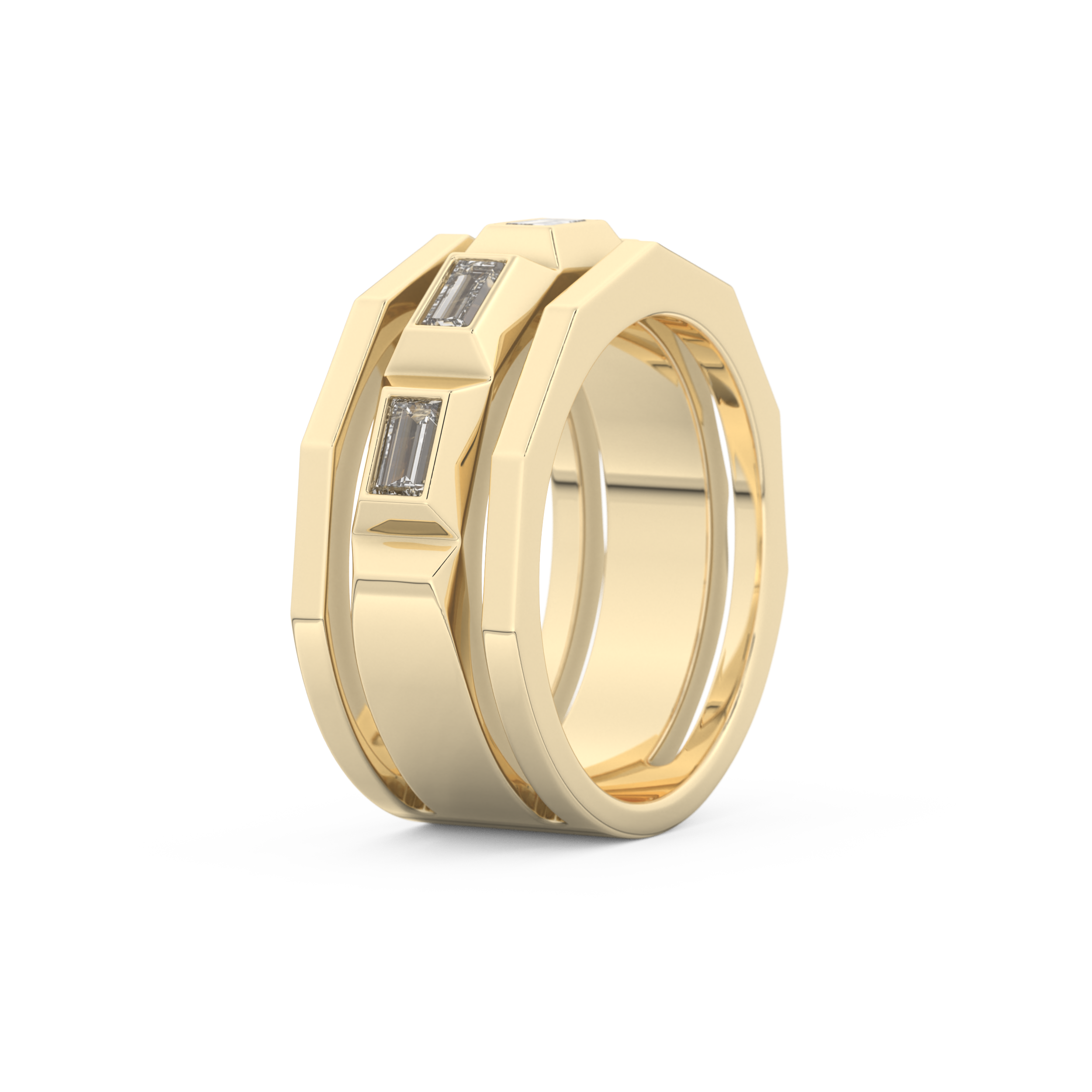 Five Stones Setting Wedding Band with 0.67 TCW Baguette Cut Moissanite – Yellow, White, or Rose Gold