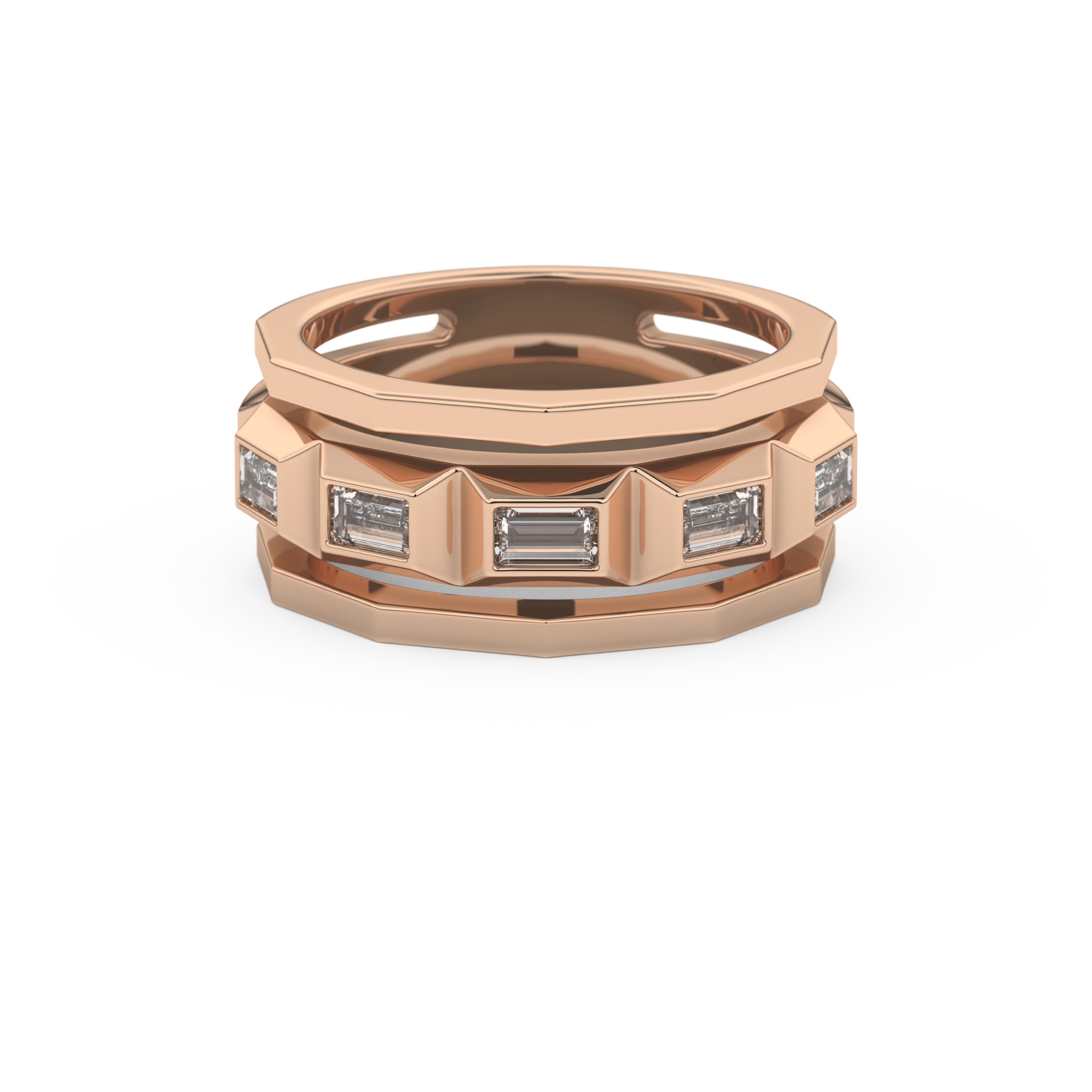 Five Stones Setting Wedding Band with 0.67 TCW Baguette Cut Moissanite – Yellow, White, or Rose Gold