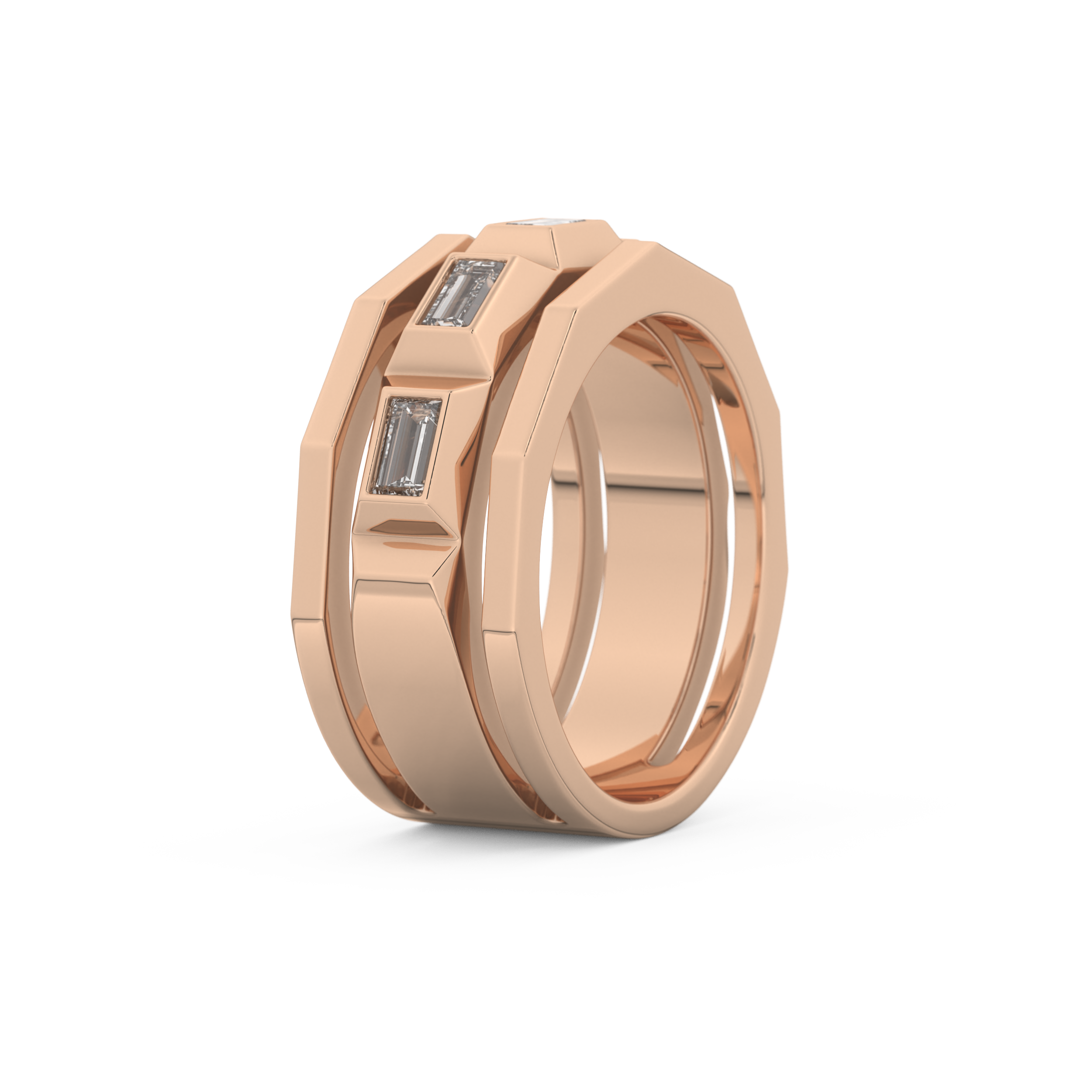Five Stones Setting Wedding Band with 0.67 TCW Baguette Cut Moissanite – Yellow, White, or Rose Gold
