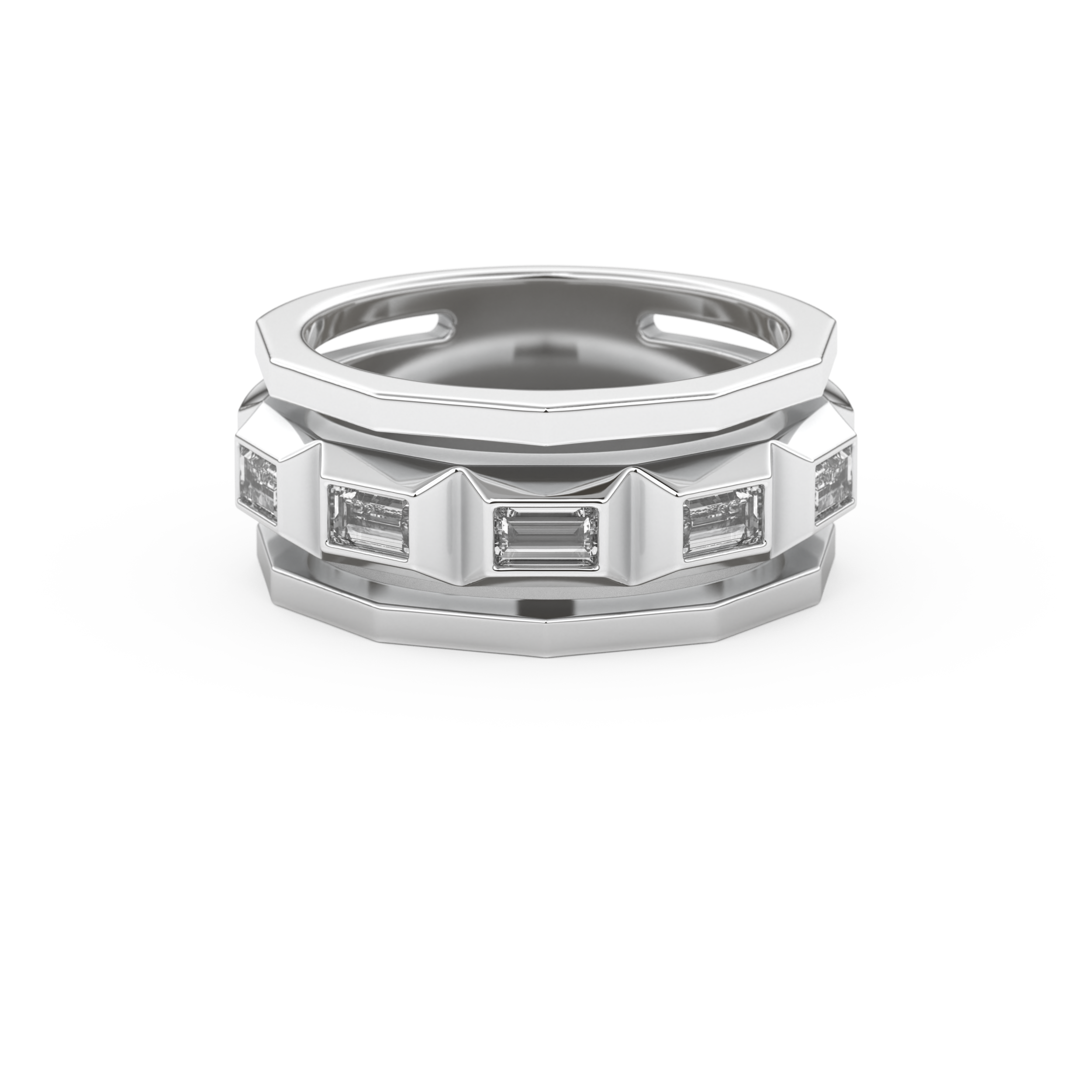 Five Stones Setting Wedding Band with 0.67 TCW Baguette Cut Moissanite – Yellow, White, or Rose Gold