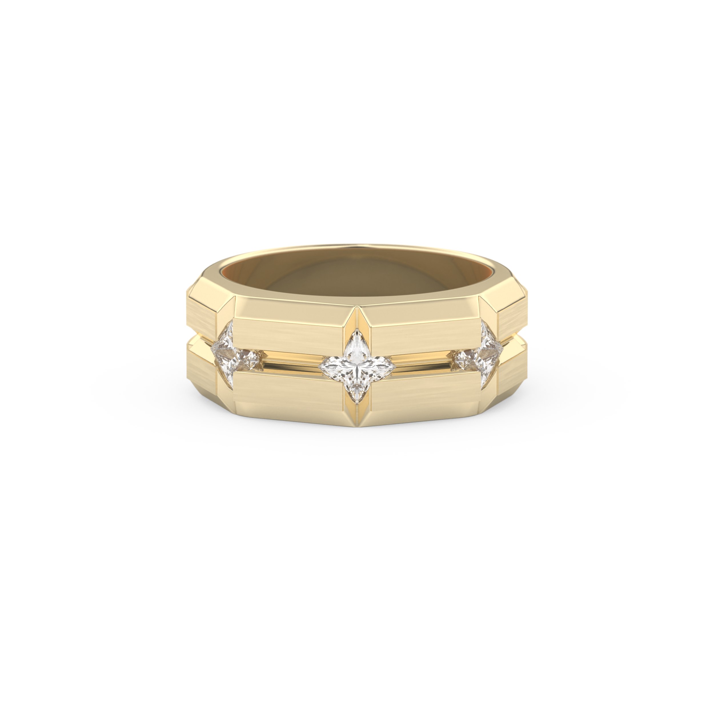 Three Stones Style Wedding Band with 0.71 CT Princess Cut Moissanite – Yellow, White, or Rose Gold