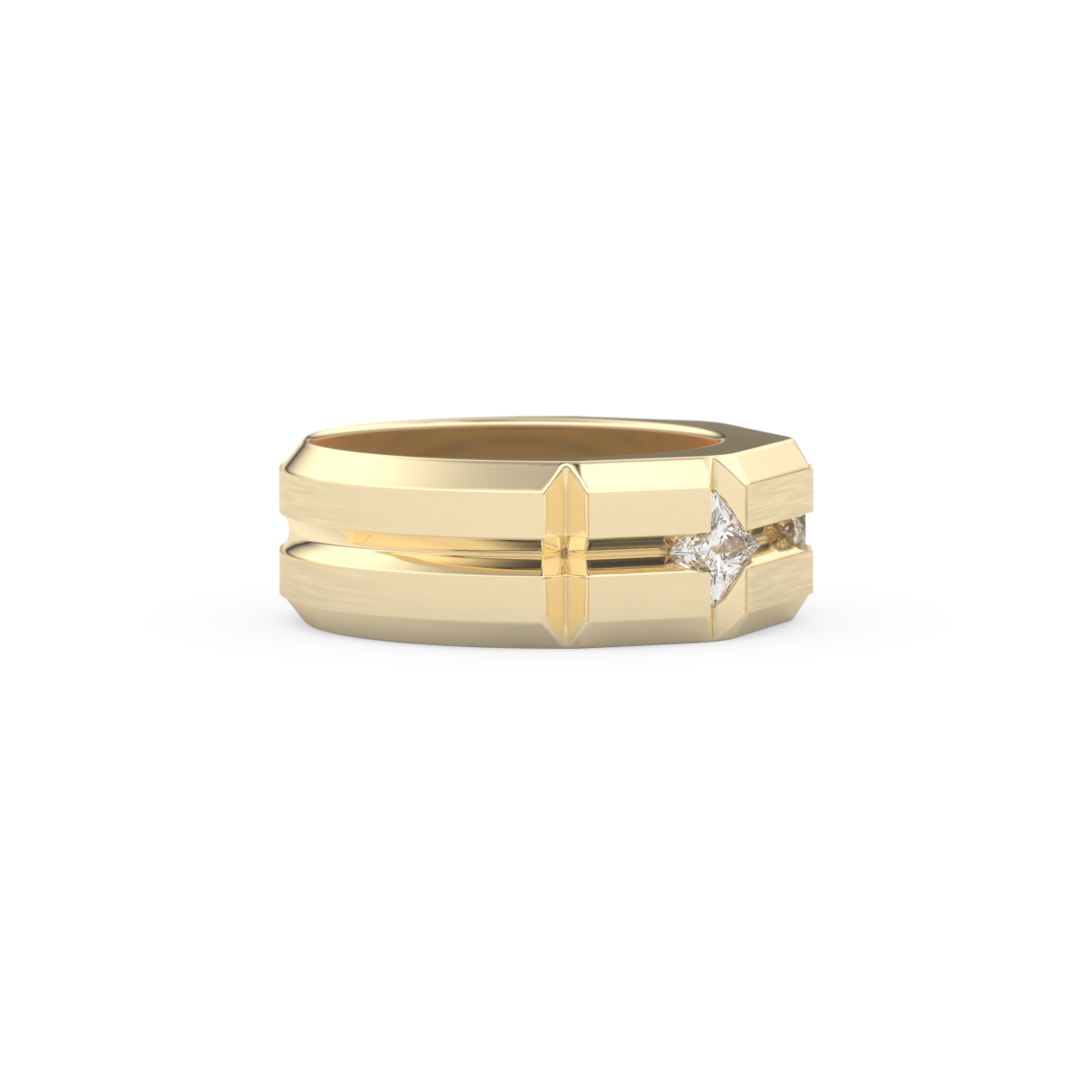 Three Stones Style Wedding Band with 0.71 CT Princess Cut Moissanite – Yellow, White, or Rose Gold