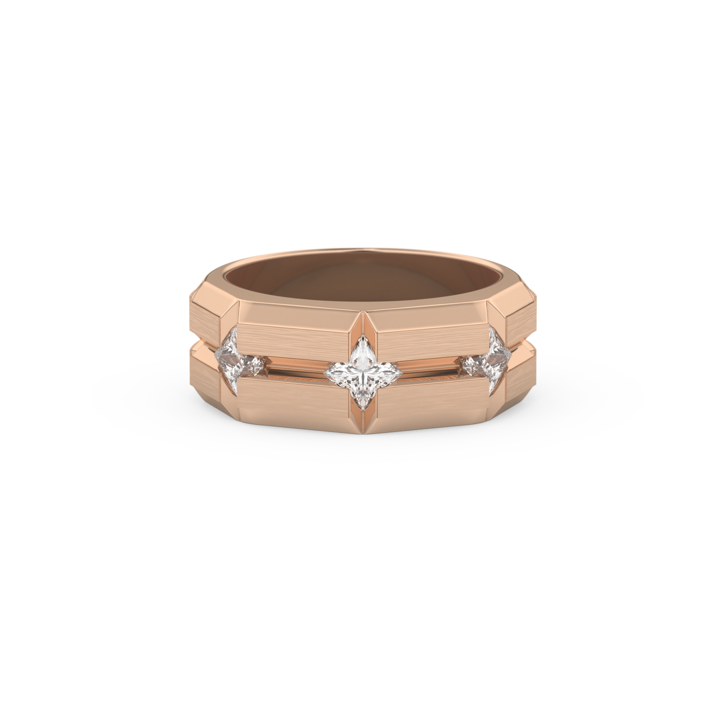 Three Stones Style Wedding Band with 0.71 CT Princess Cut Moissanite – Yellow, White, or Rose Gold
