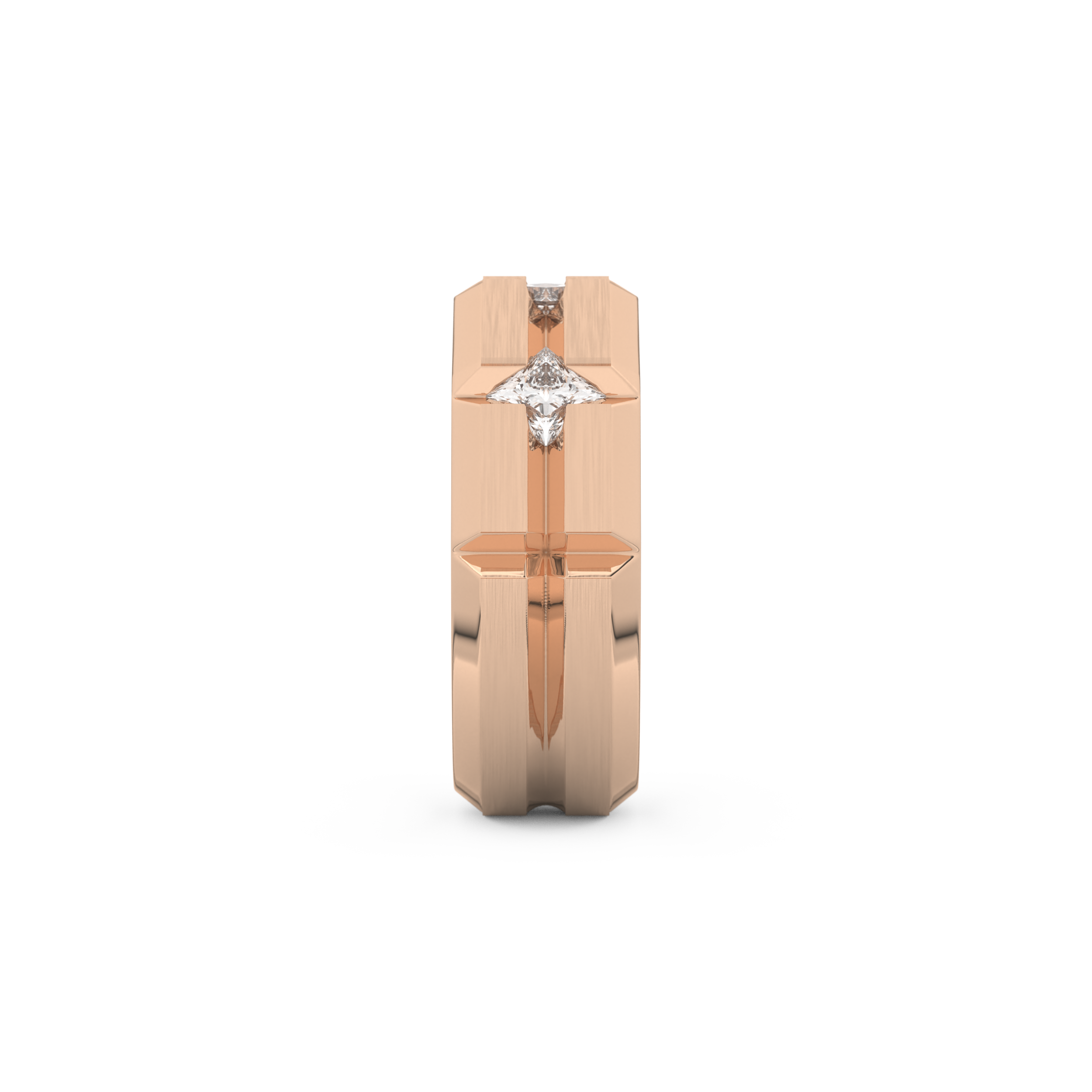 Three Stones Style Wedding Band with 0.71 CT Princess Cut Moissanite – Yellow, White, or Rose Gold