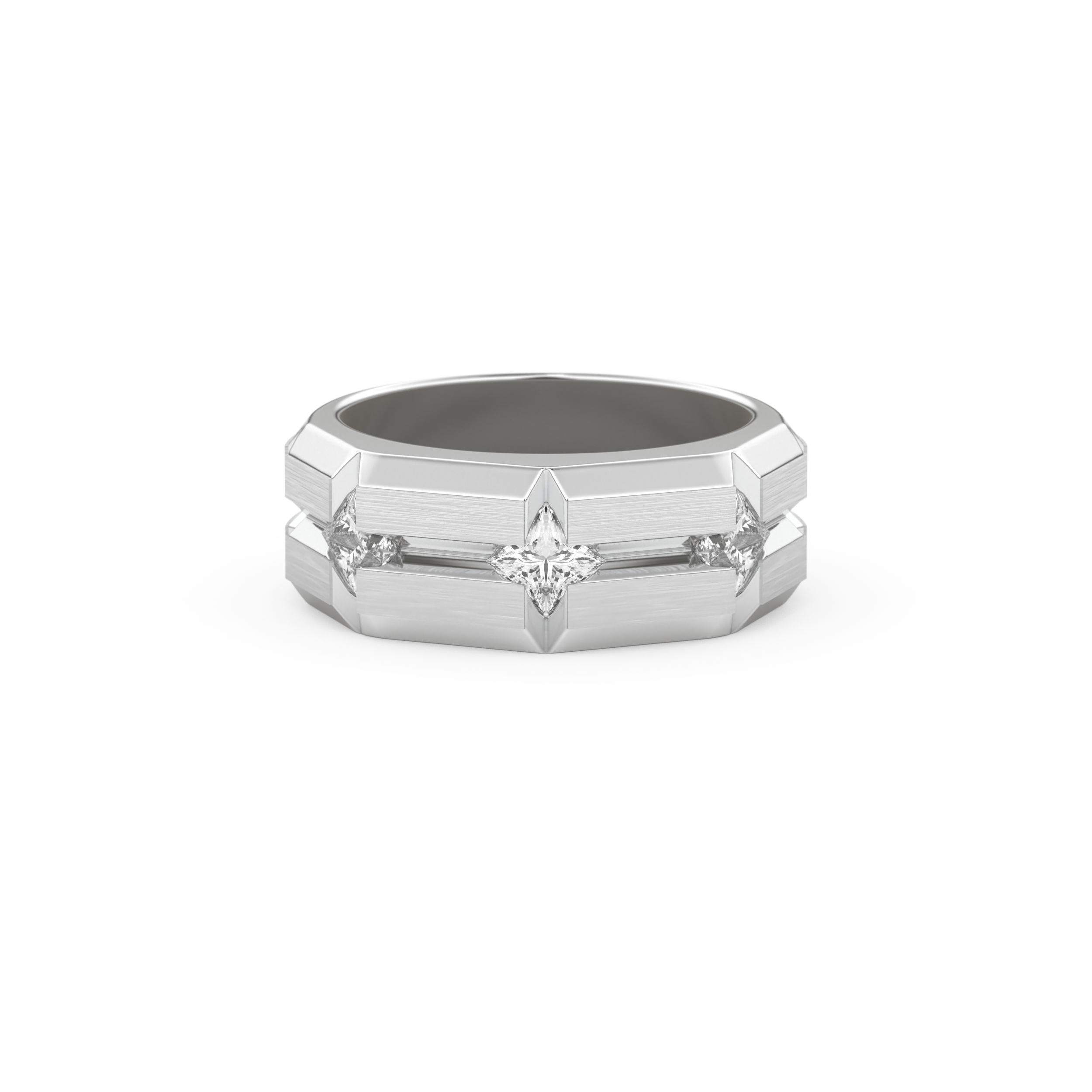 Three Stones Style Wedding Band with 0.71 CT Princess Cut Moissanite – Yellow, White, or Rose Gold