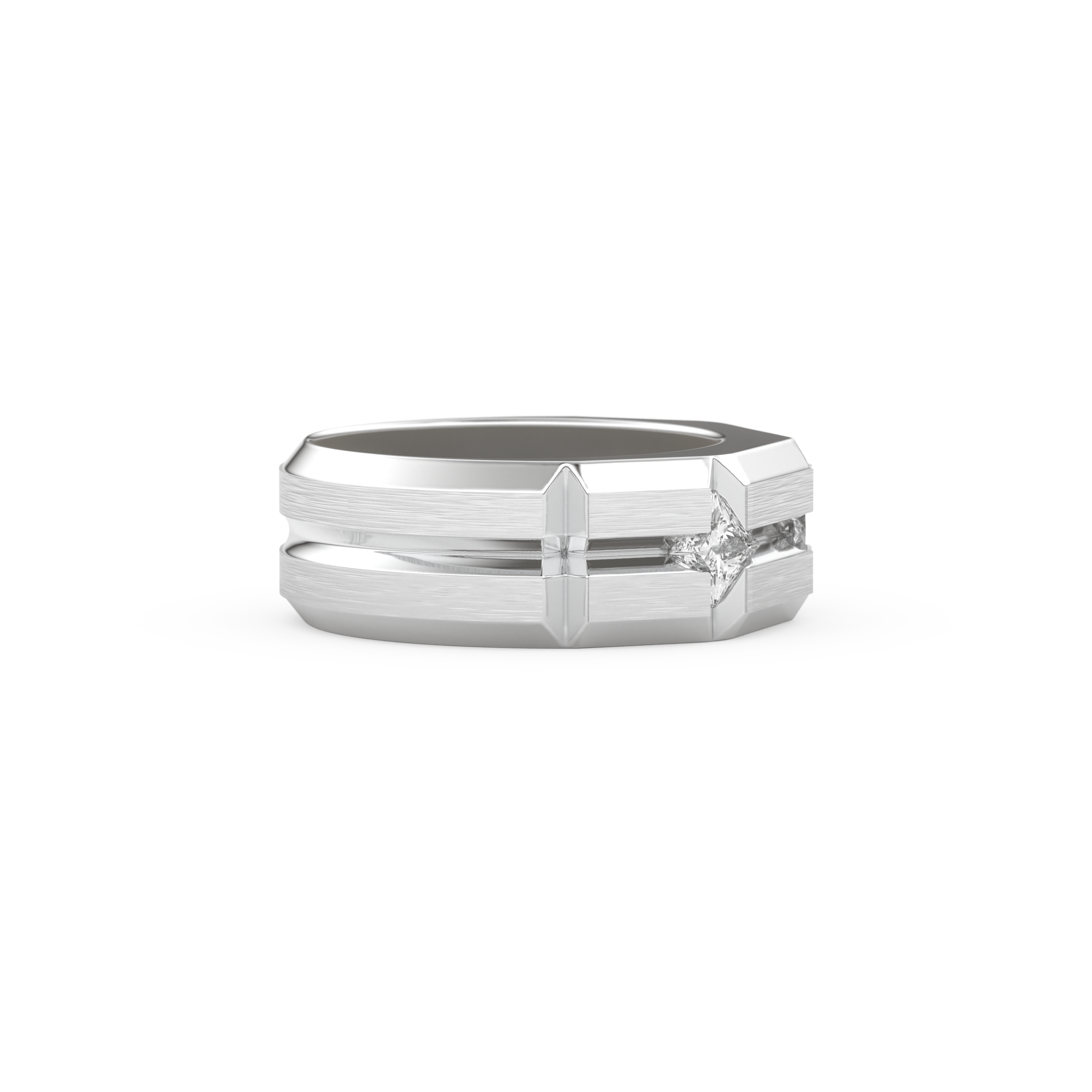 Three Stones Style Wedding Band with 0.71 CT Princess Cut Moissanite – Yellow, White, or Rose Gold