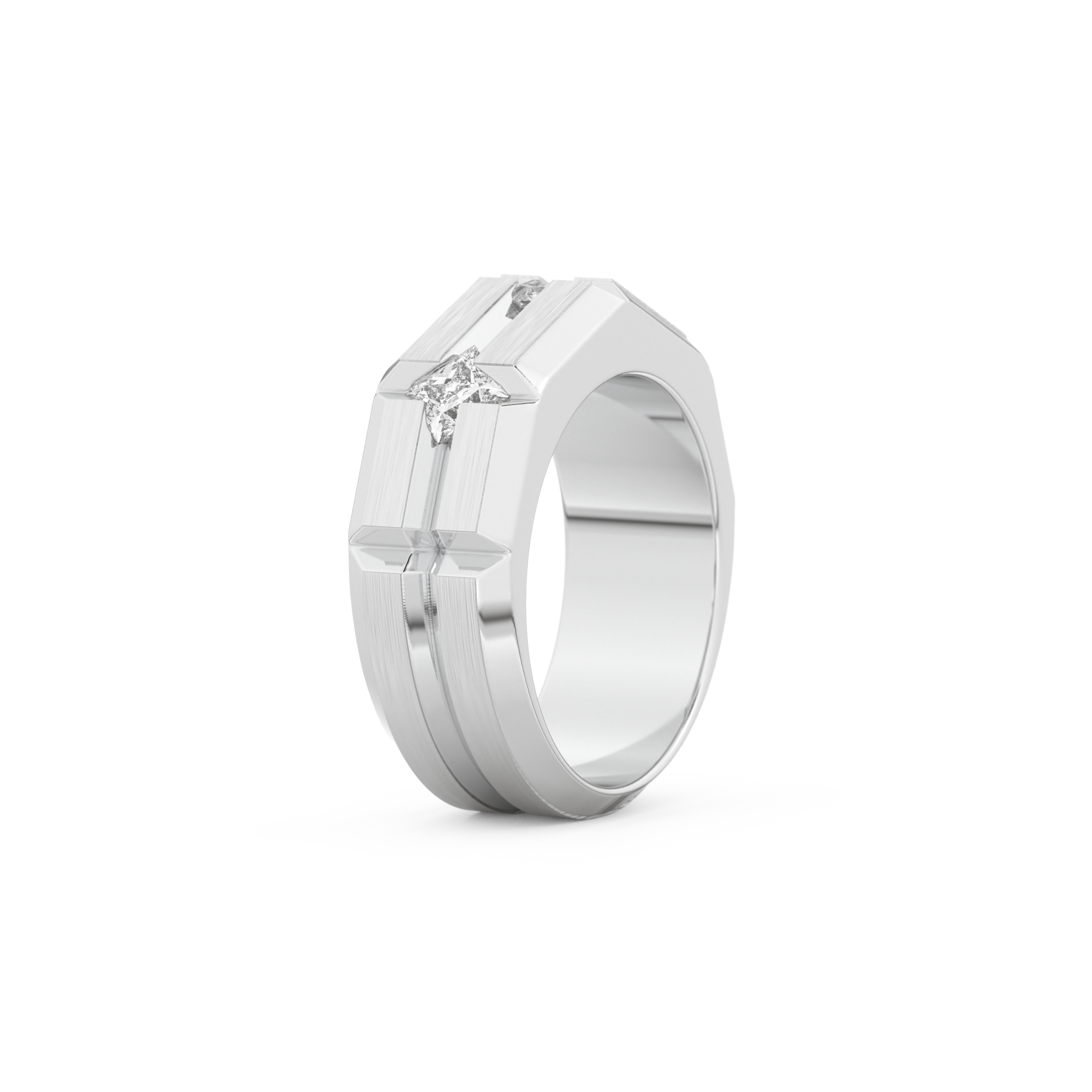 Three Stones Style Wedding Band with 0.71 CT Princess Cut Moissanite – Yellow, White, or Rose Gold