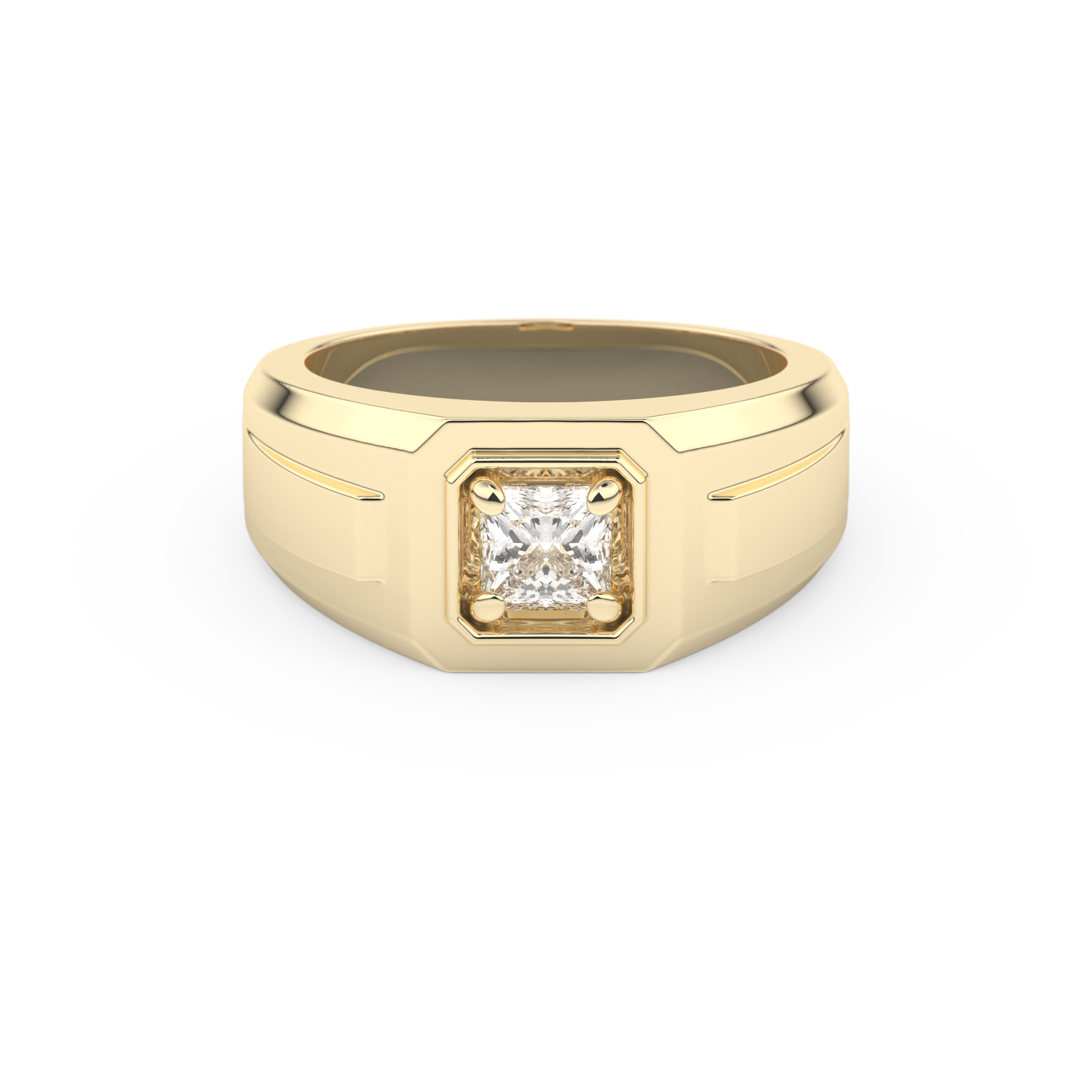 Signet Setting Wedding Band with 0.5 CT Princess Cut Moissanite – Yellow, White, or Rose Gold