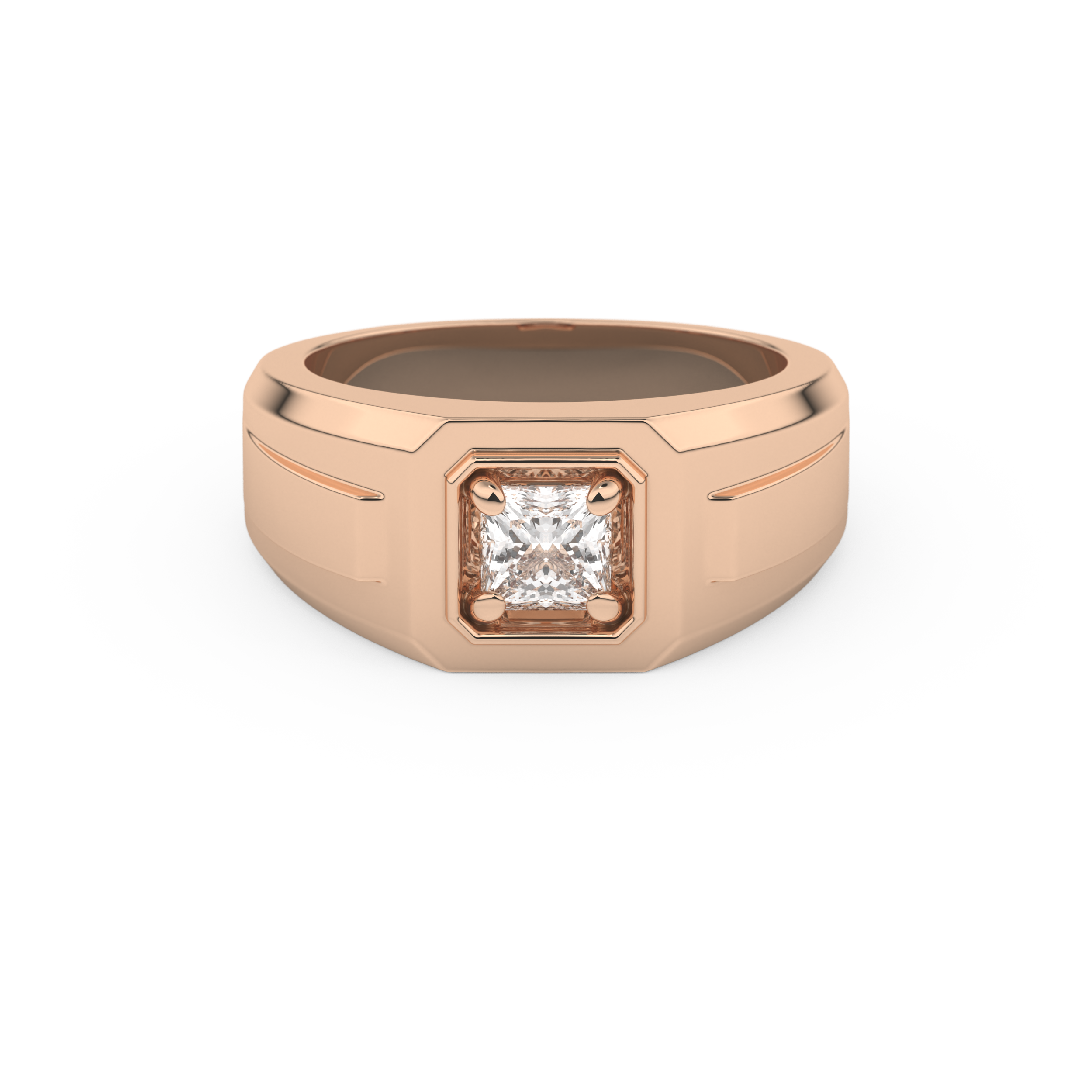Signet Setting Wedding Band with 0.5 CT Princess Cut Moissanite – Yellow, White, or Rose Gold
