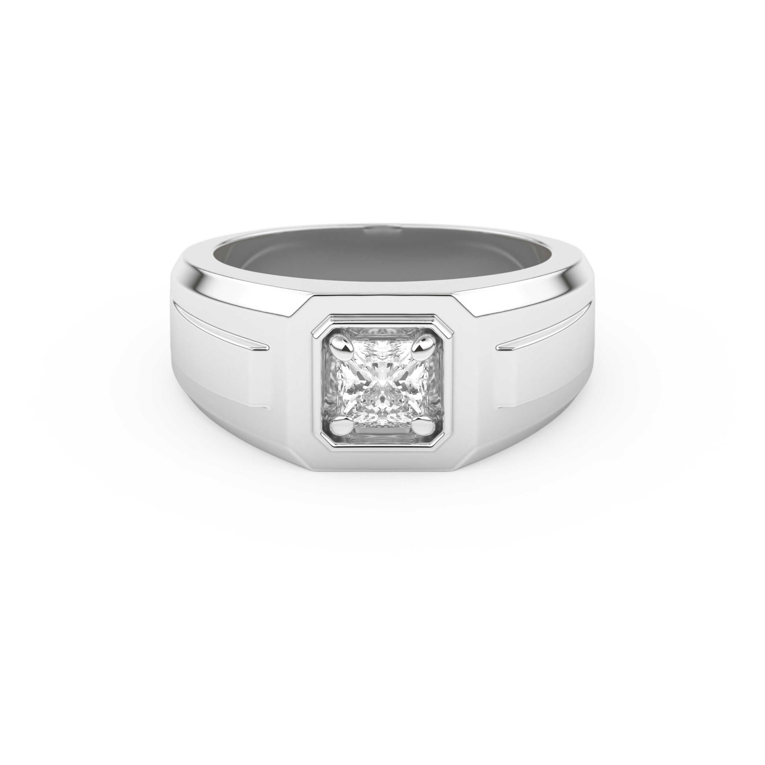 Signet Setting Wedding Band with 0.5 CT Princess Cut Moissanite – Yellow, White, or Rose Gold