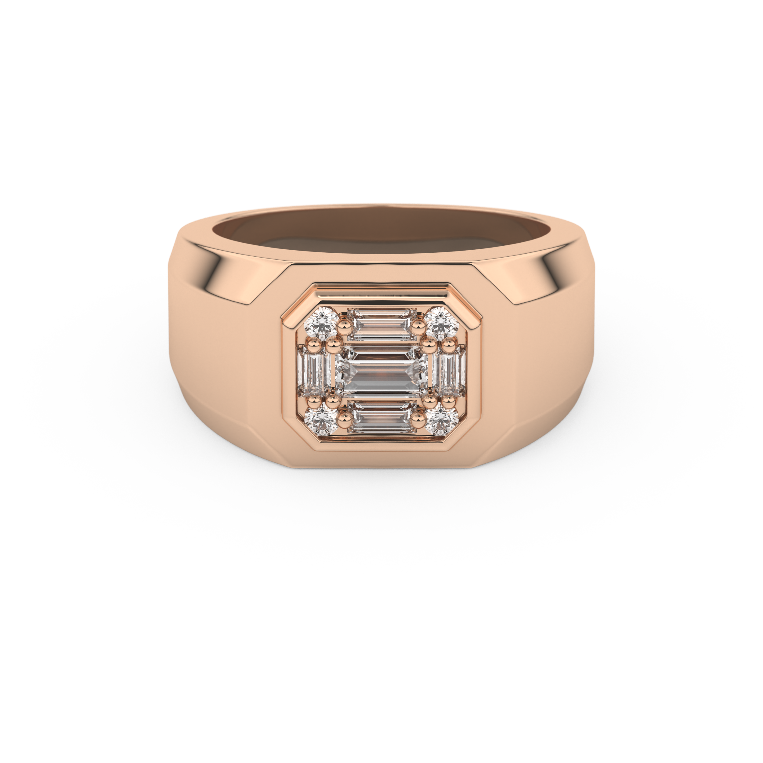 Multi Stones Wedding Band with 0.46 CT Round and Baguette Cut Moissanite – Yellow, White, or Rose Gold