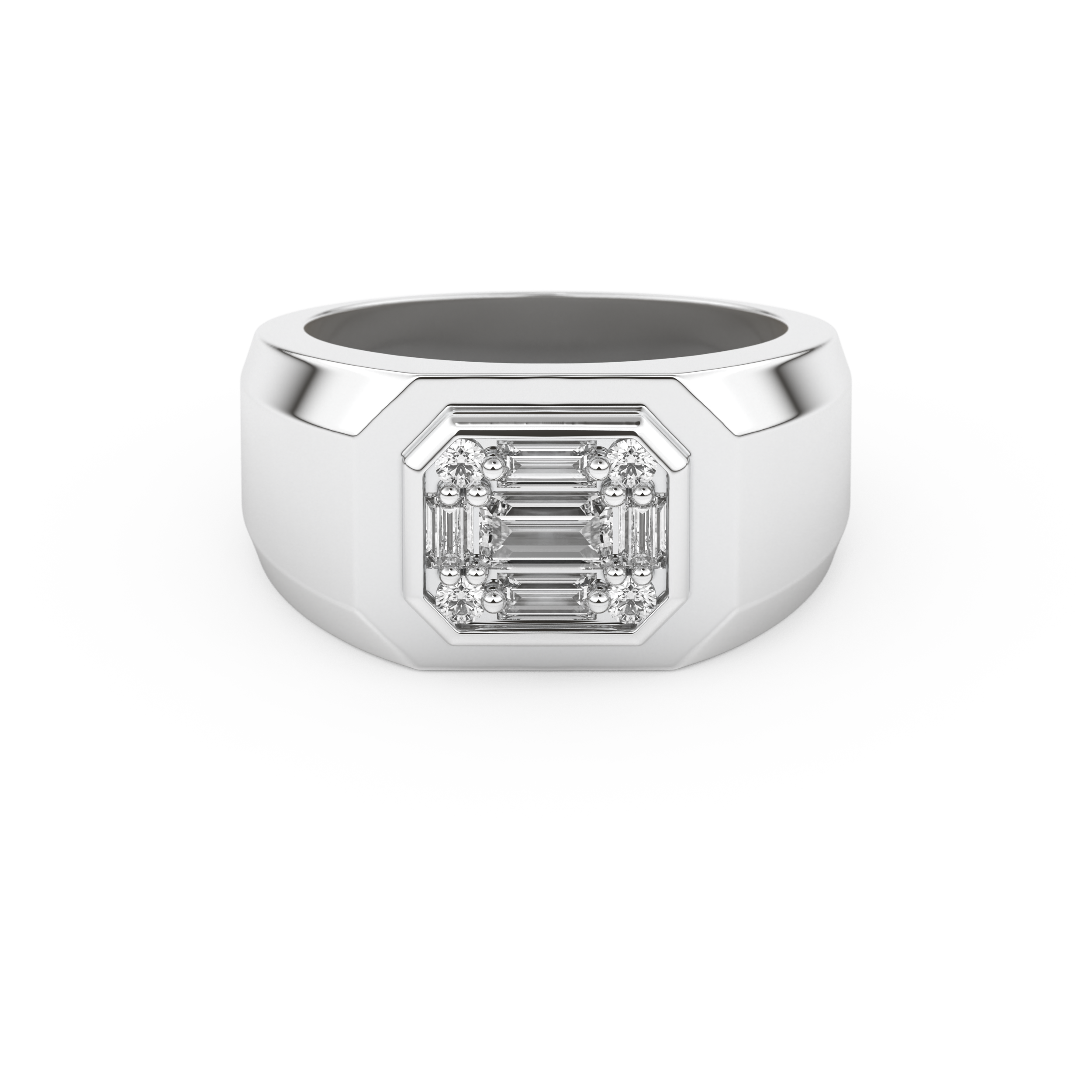 Multi Stones Wedding Band with 0.46 CT Round and Baguette Cut Moissanite – Yellow, White, or Rose Gold