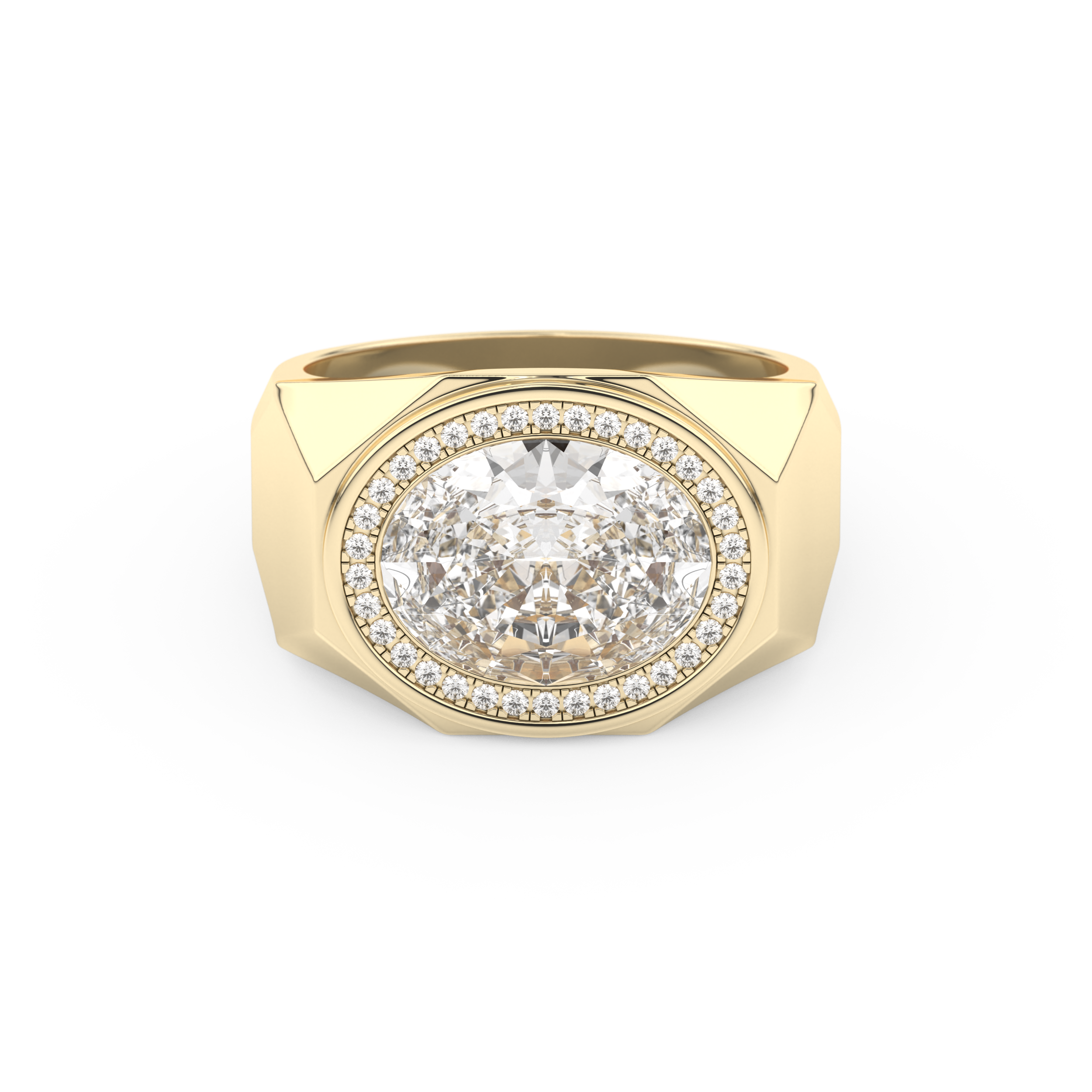 Elongated Oval Cut 2.27 Carat Moissanite Men's Wedding Band – Halo Setting in Gold 7