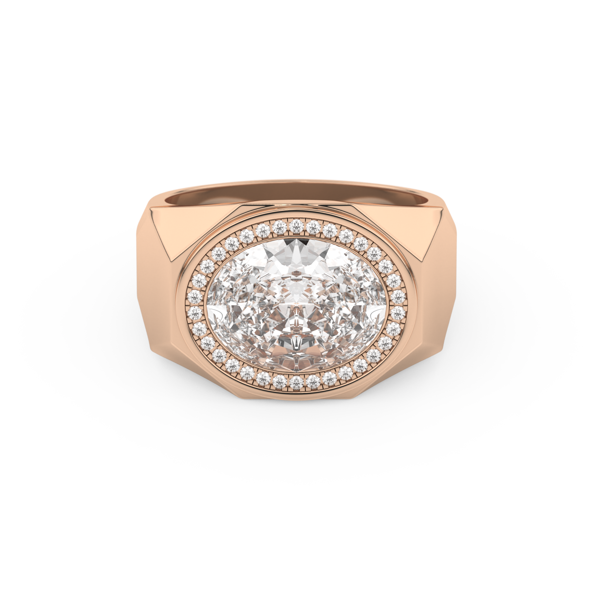 Elongated Oval Cut 2.27 Carat Moissanite Men's Wedding Band – Halo Setting in Gold 13
