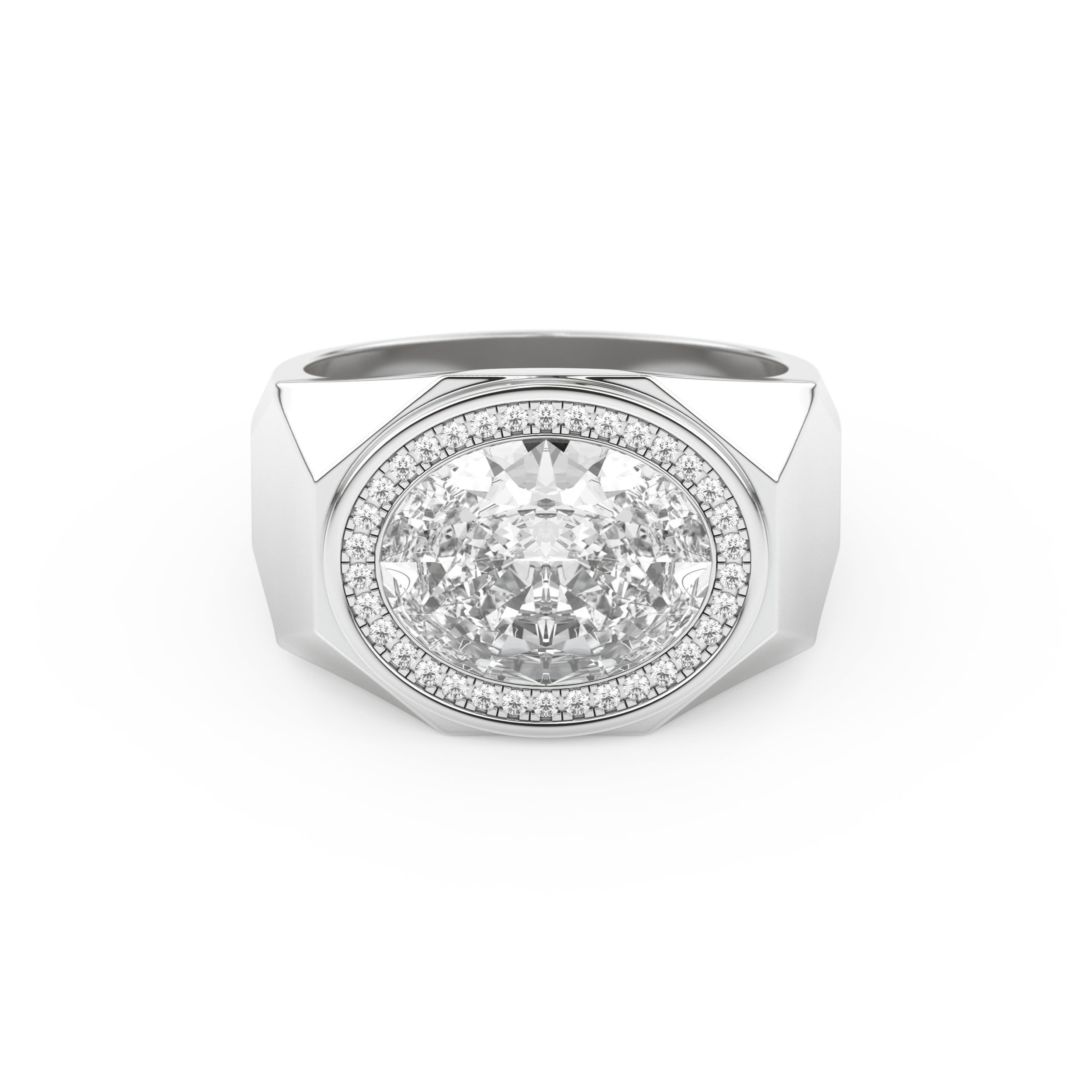 Elongated Oval Cut 2.27 Carat Moissanite Men's Wedding Band – Halo Setting in Gold 1
