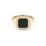 Signet Style Wedding Band with 0.15 CT Round Cut Moissanite – Yellow, White, or Rose Gold