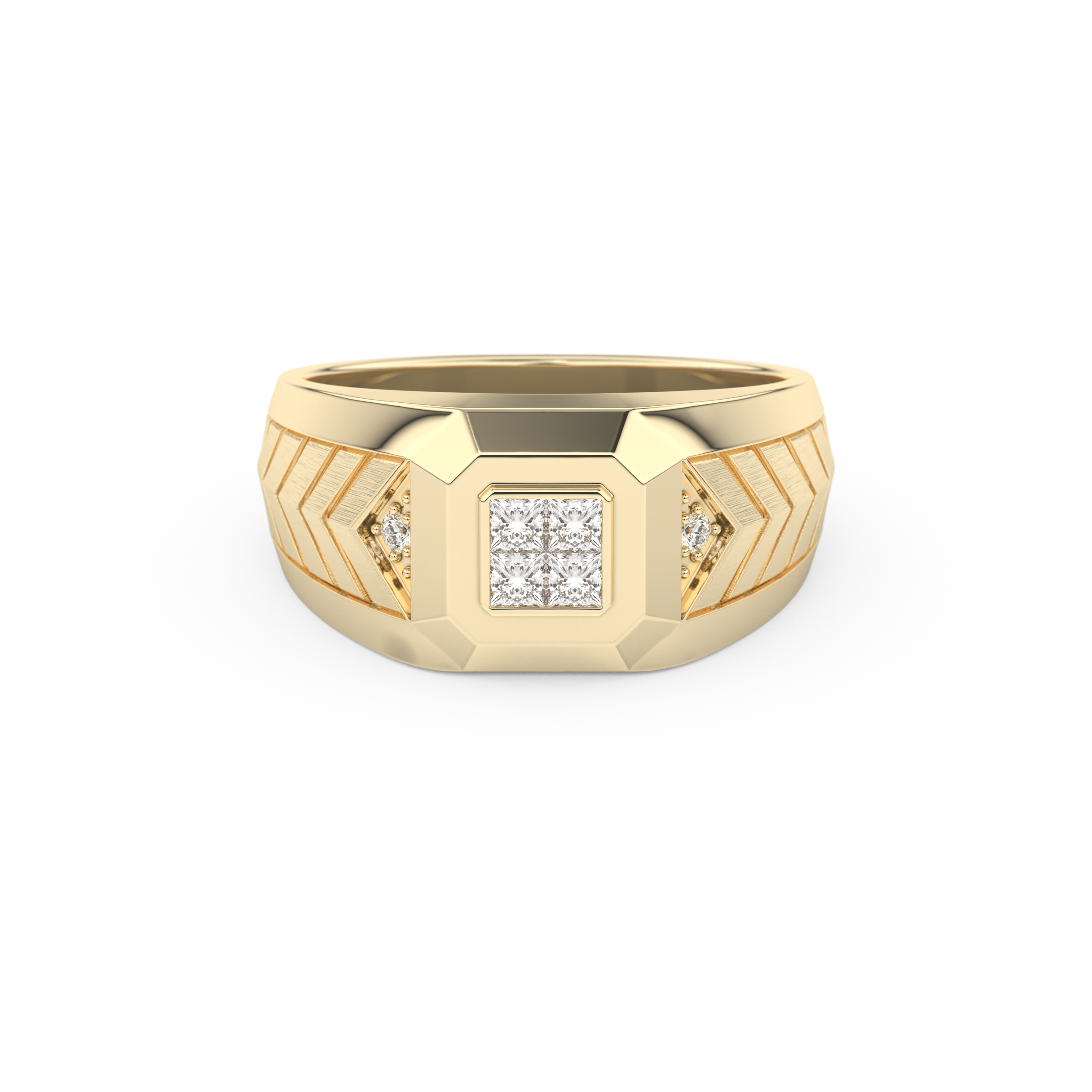 Patterned Style Wedding Band with 0.381 CT Round and Princess Cut Moissanite – Yellow, White, or Rose Gold