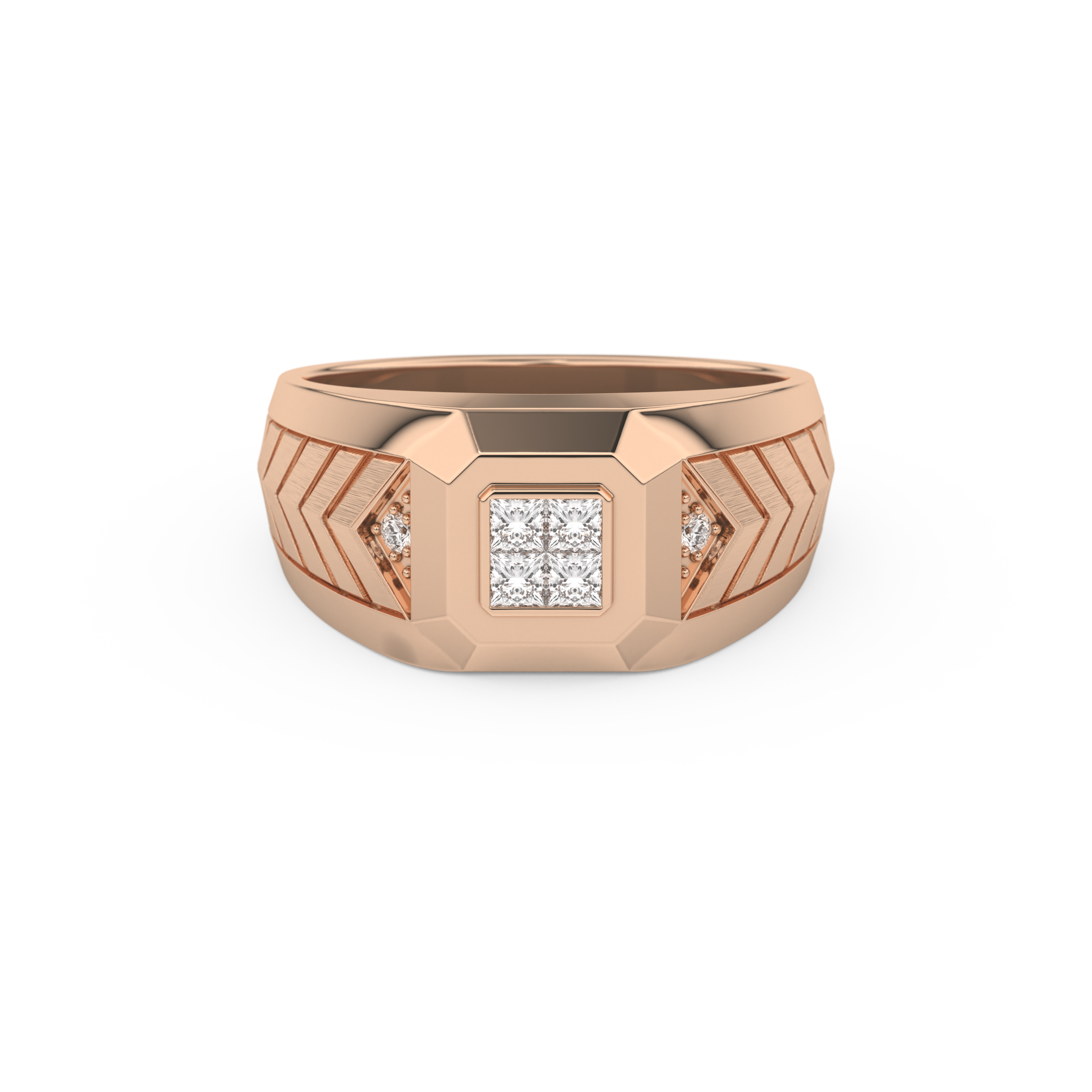 Patterned Style Wedding Band with 0.381 CT Round and Princess Cut Moissanite – Yellow, White, or Rose Gold