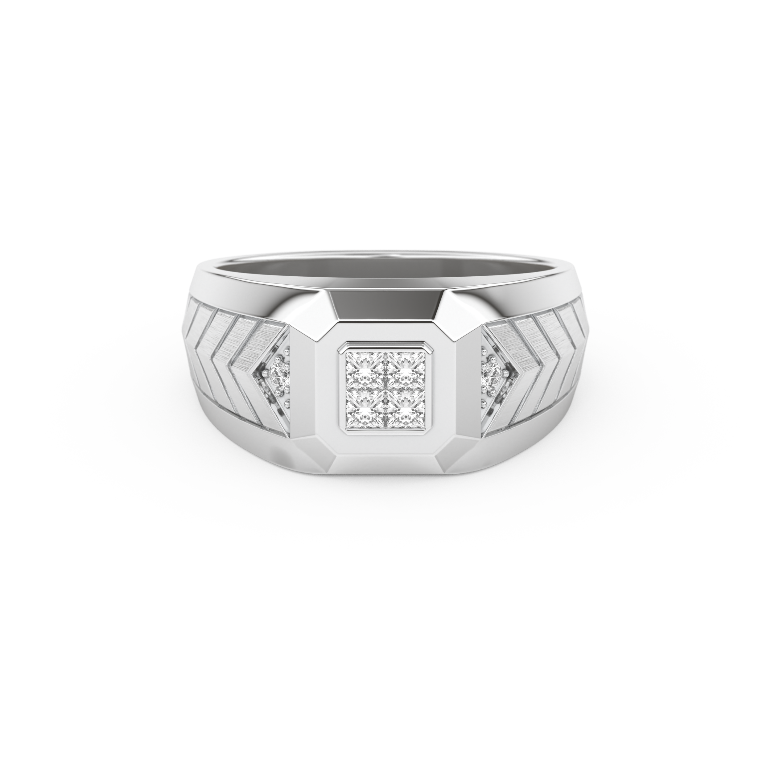 Patterned Style Wedding Band with 0.381 CT Round and Princess Cut Moissanite – Yellow, White, or Rose Gold