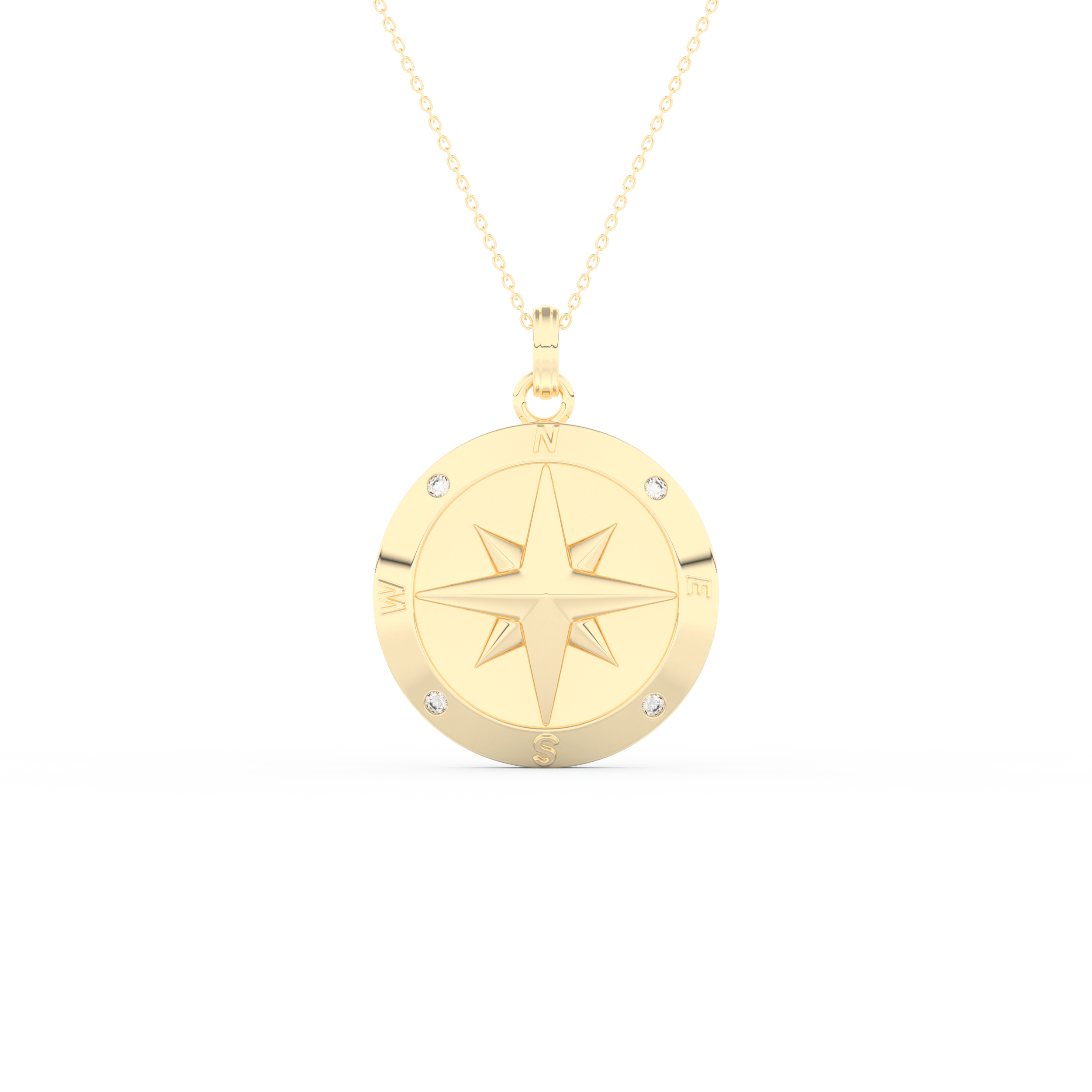 Stunning 0.09 CT Round Moissanite Diamond Compass Shaped Necklace in Solid Gold