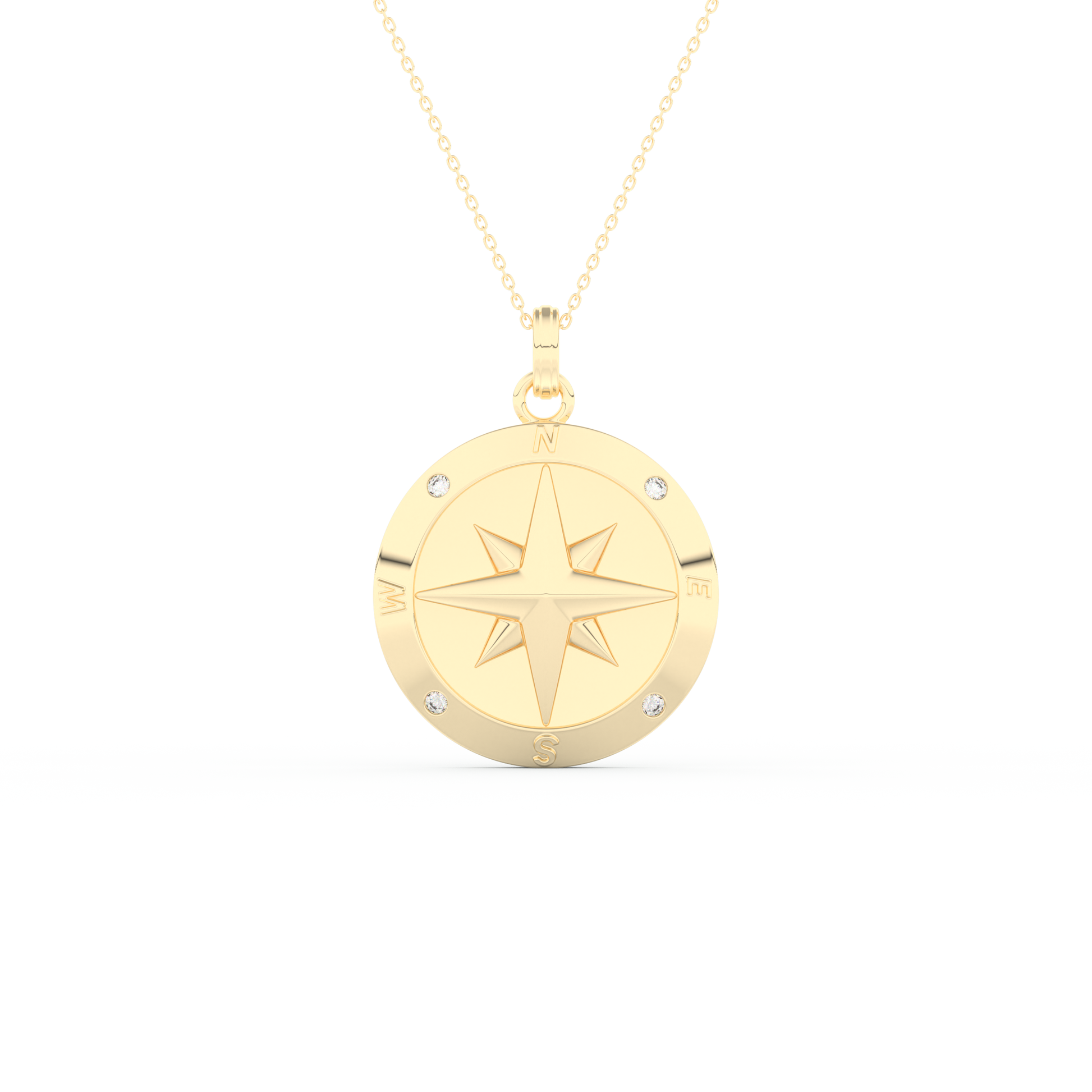 Stunning 0.09 CT Round Moissanite Diamond Compass Shaped Necklace in Solid Gold