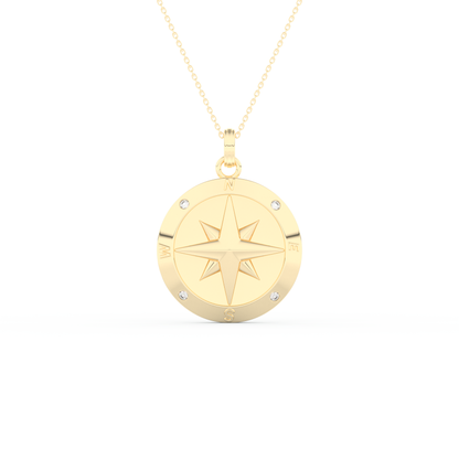 Stunning 0.09 CT Round Moissanite Diamond Compass Shaped Necklace in Solid Gold