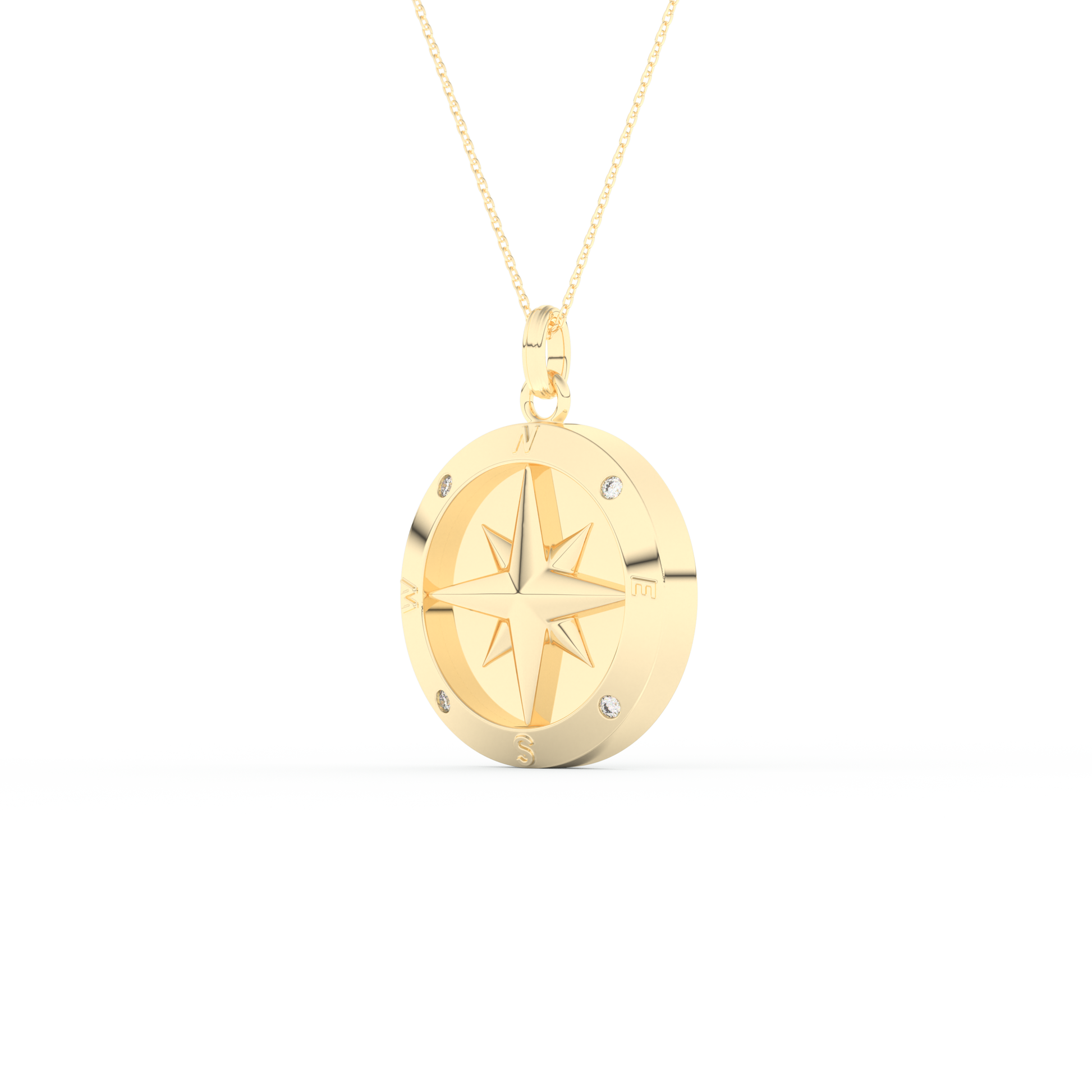 Stunning 0.09 CT Round Moissanite Diamond Compass Shaped Necklace in Solid Gold
