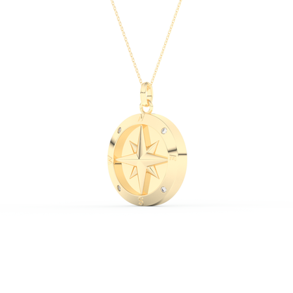 Stunning 0.09 CT Round Moissanite Diamond Compass Shaped Necklace in Solid Gold