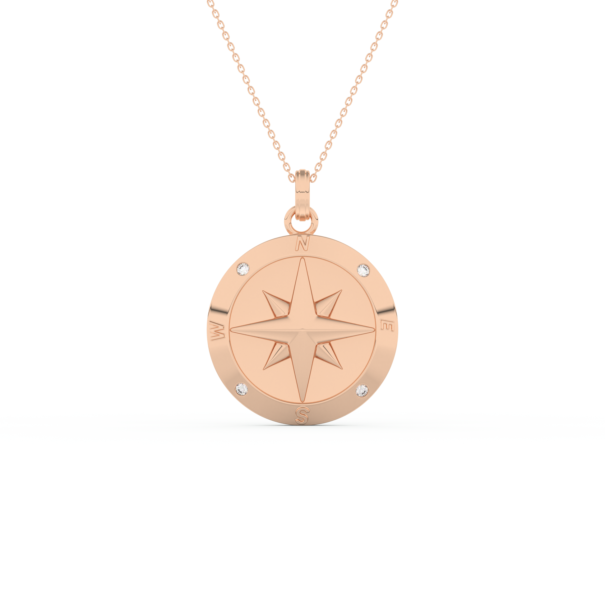 Stunning 0.09 CT Round Moissanite Diamond Compass Shaped Necklace in Solid Gold