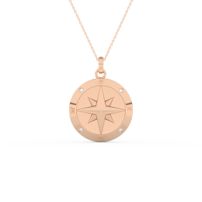 Stunning 0.09 CT Round Moissanite Diamond Compass Shaped Necklace in Solid Gold