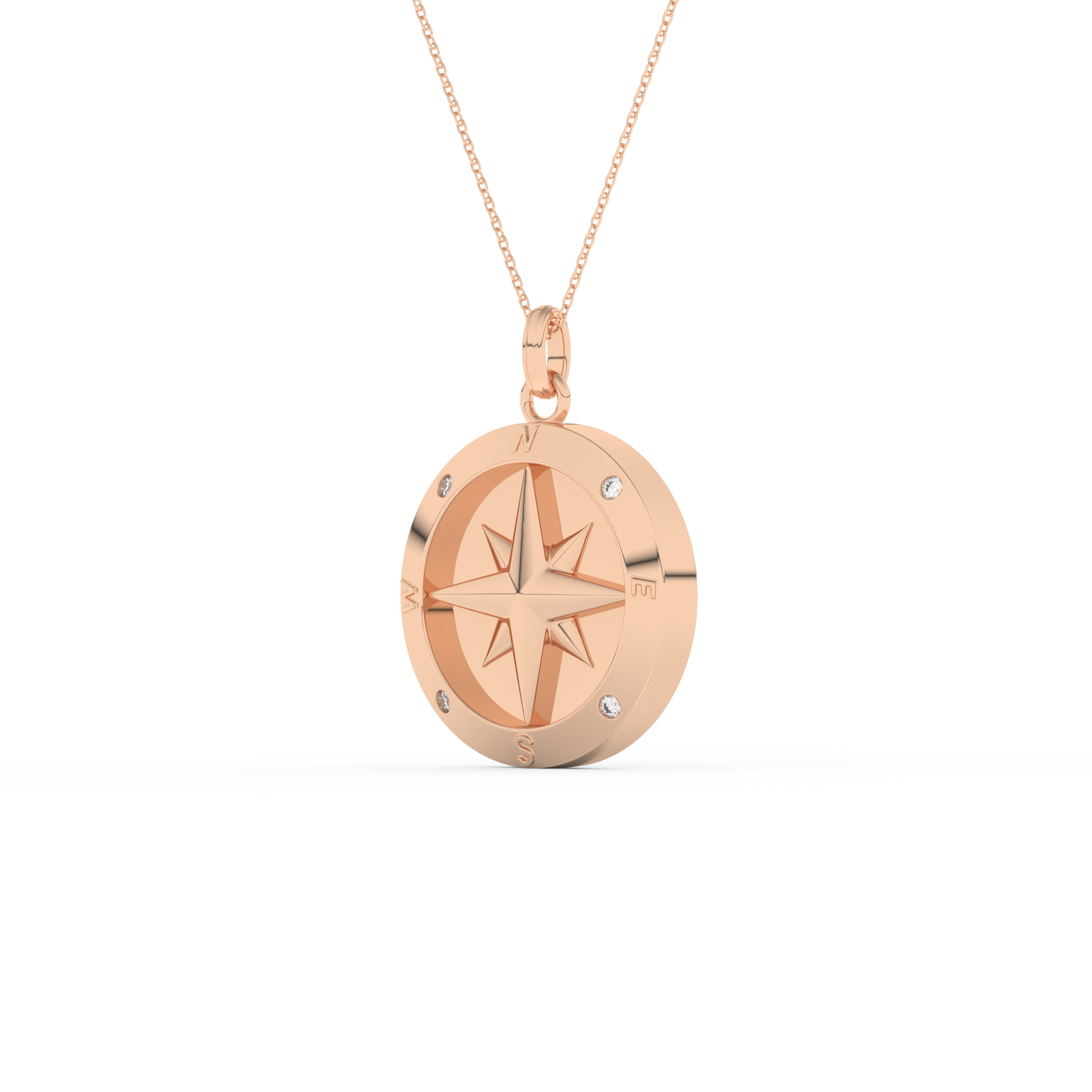 Stunning 0.09 CT Round Moissanite Diamond Compass Shaped Necklace in Solid Gold