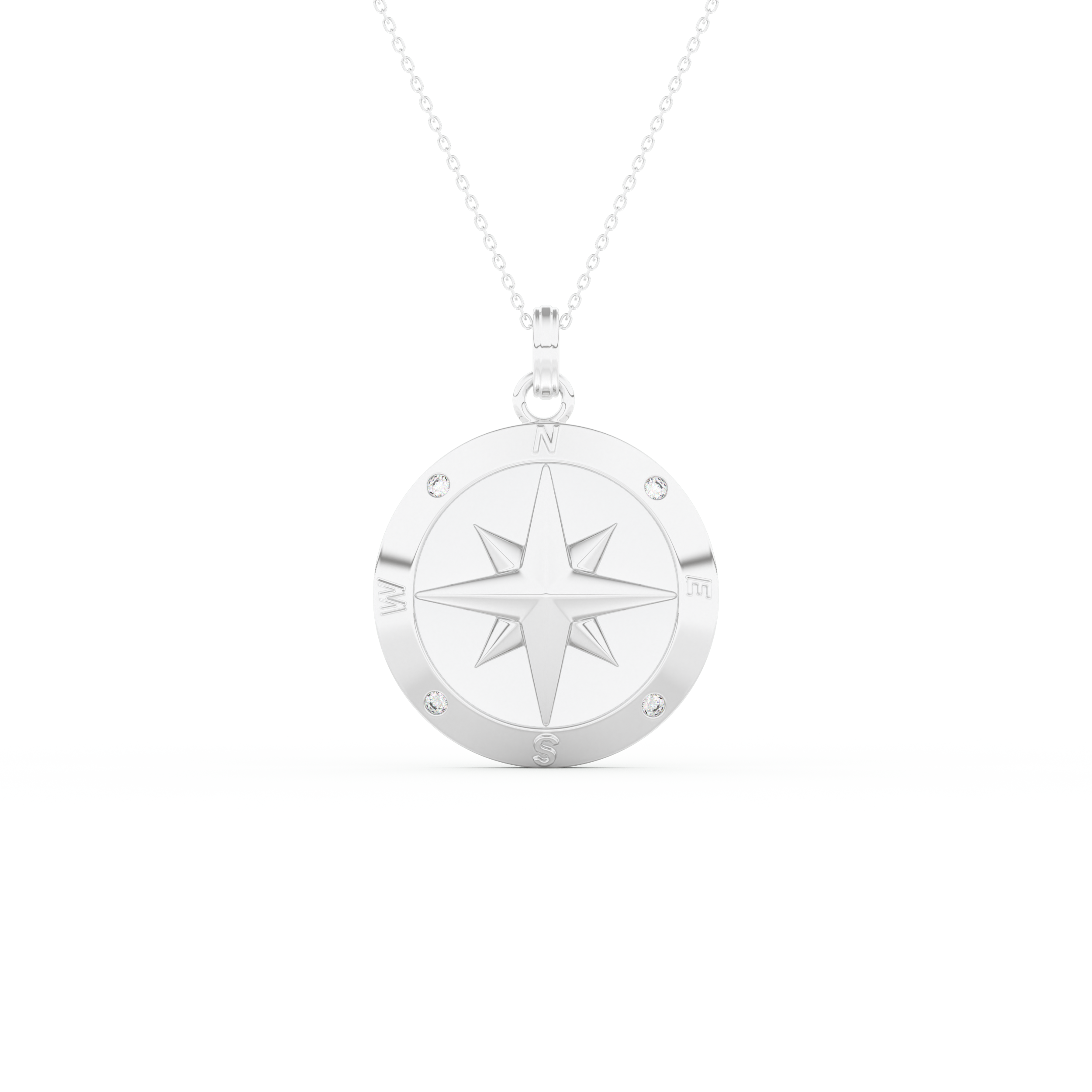 Stunning 0.09 CT Round Moissanite Diamond Compass Shaped Necklace in Solid Gold