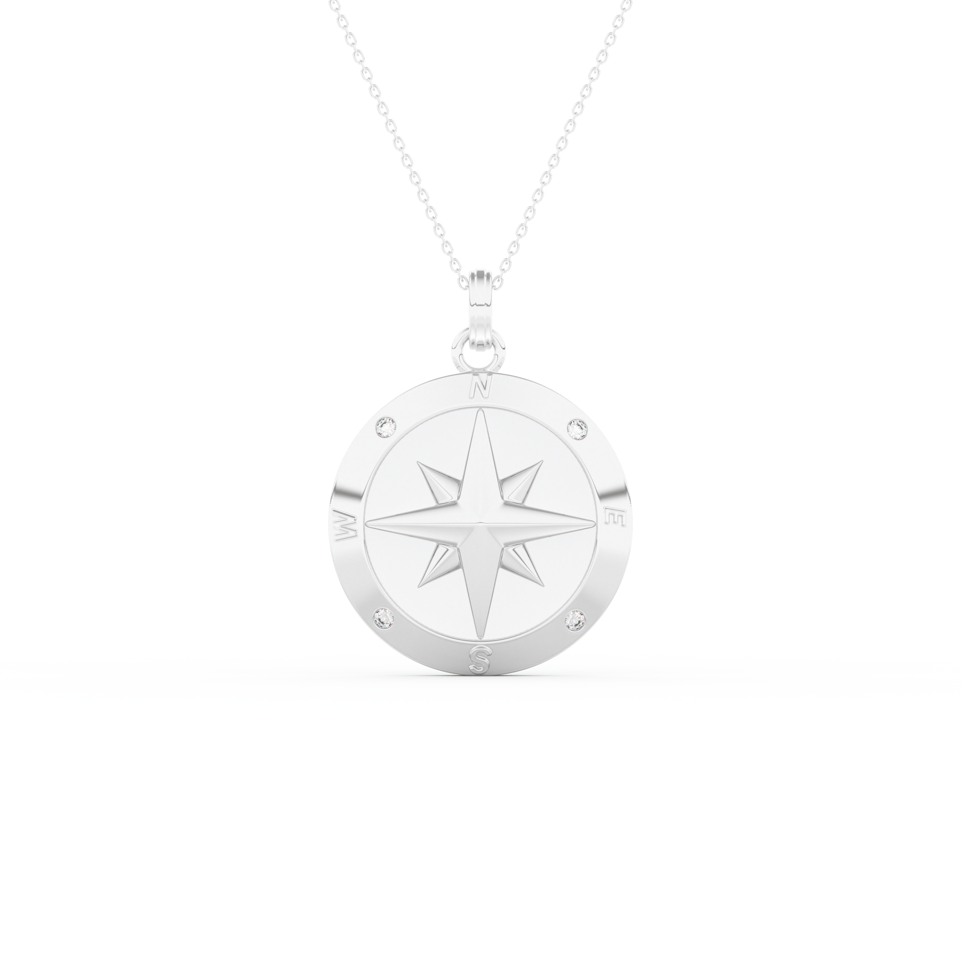 Stunning 0.09 CT Round Moissanite Diamond Compass Shaped Necklace in Solid Gold