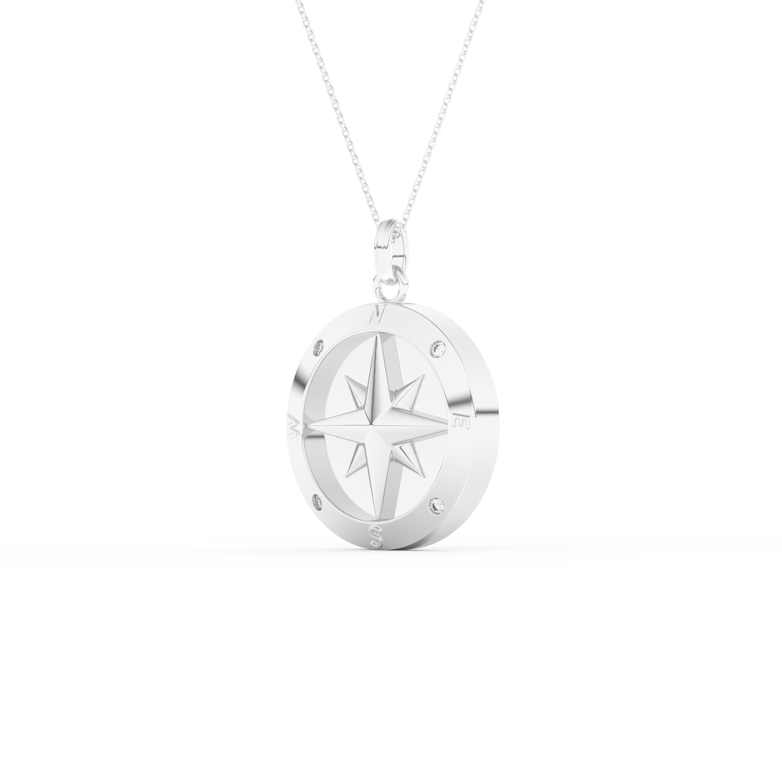 Stunning 0.09 CT Round Moissanite Diamond Compass Shaped Necklace in Solid Gold