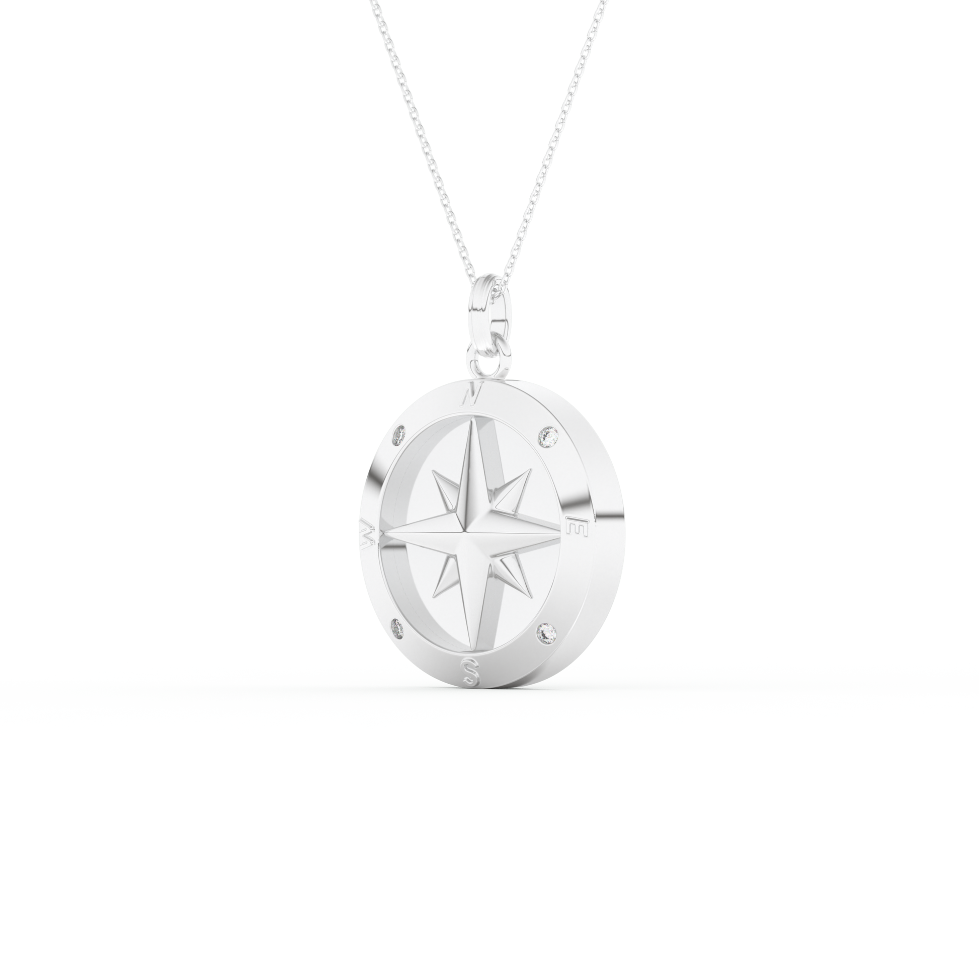 Stunning 0.09 CT Round Moissanite Diamond Compass Shaped Necklace in Solid Gold