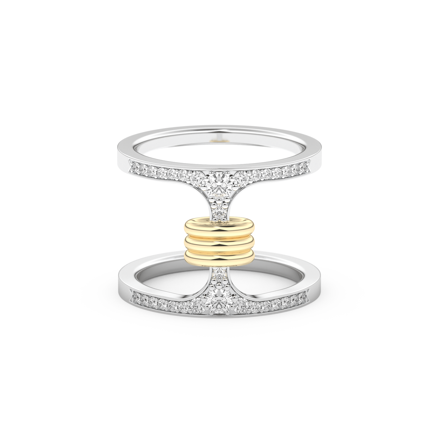 Multi Stones and Double Shank Wedding Band with 0.361 CT Round Cut Moissanite – Yellow, White, or Rose Gold