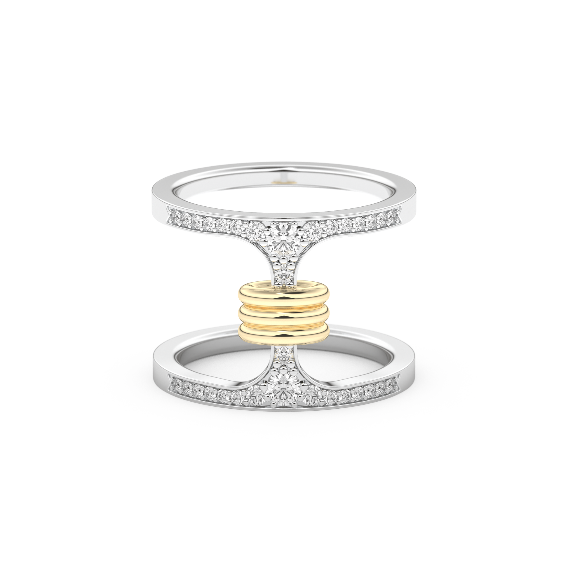 Multi Stones and Double Shank Wedding Band with 0.361 CT Round Cut Moissanite – Yellow, White, or Rose Gold