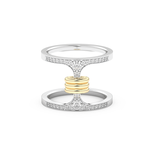 Multi Stones and Double Shank Wedding Band with 0.361 CT Round Cut Moissanite – Yellow, White, or Rose Gold