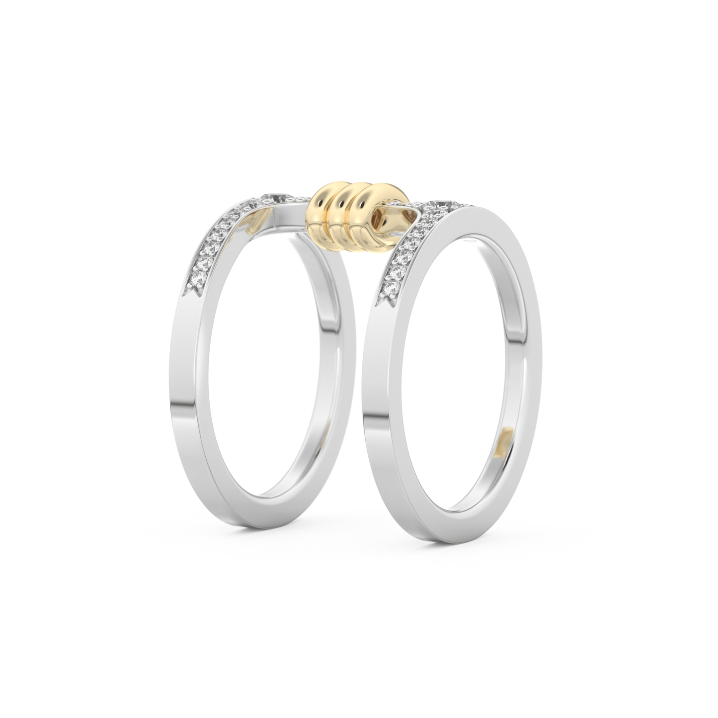 Multi Stones and Double Shank Wedding Band with 0.361 CT Round Cut Moissanite – Yellow, White, or Rose Gold